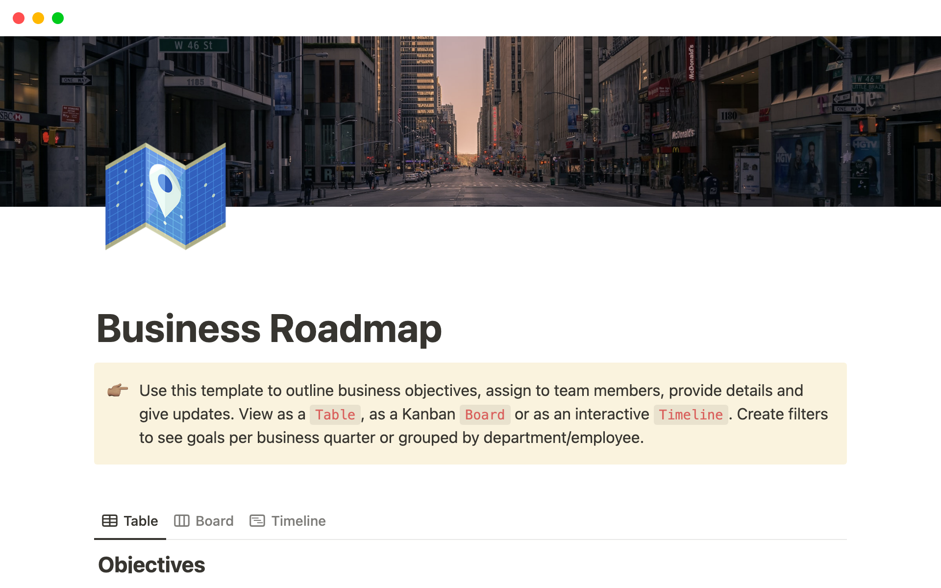 A template preview for Business Roadmap Template