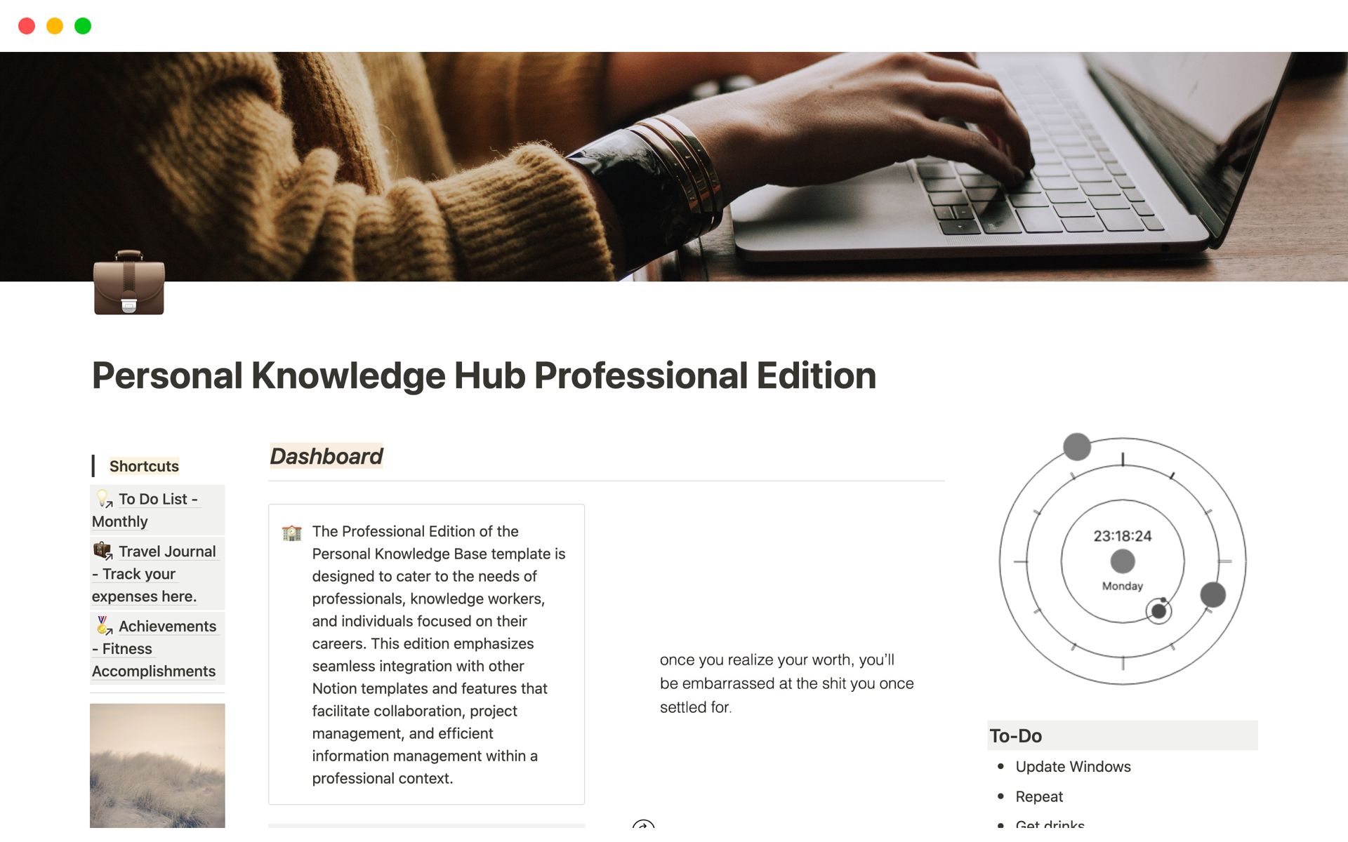 A template preview for Personal Knowledge Hub Professional Edition