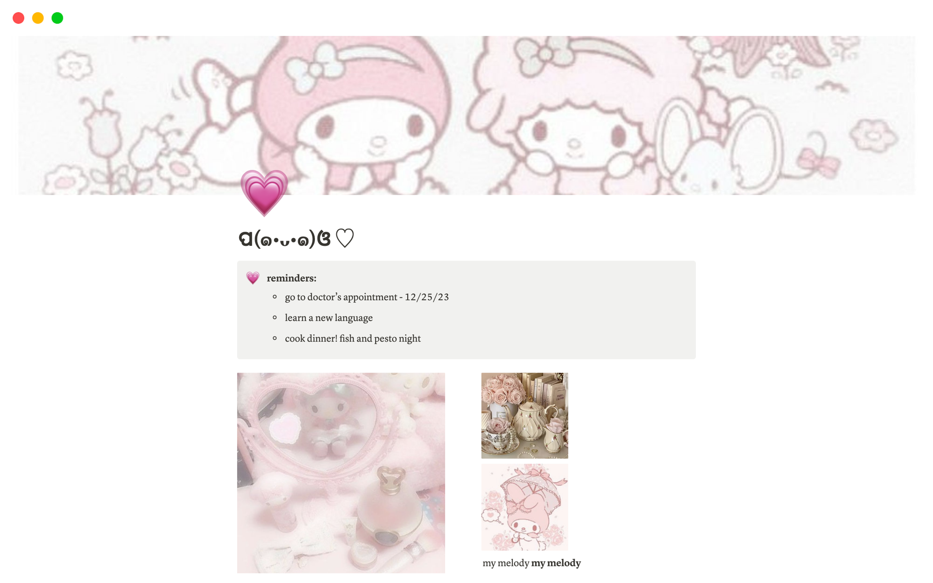 This template is a daily life planner that can be used for simple organization, all with a coqette My Melody theme.