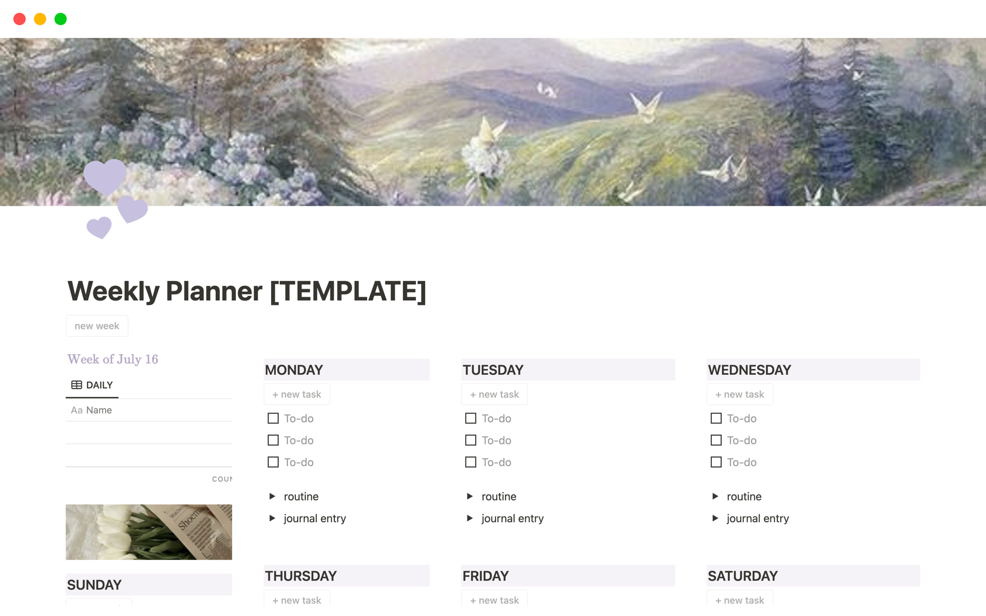 Stay organized and boost your productivity with this Notion Weekly Planner. This seamless and complete tool allows you to create, customize, and manage your weekly schedules effortlessly.