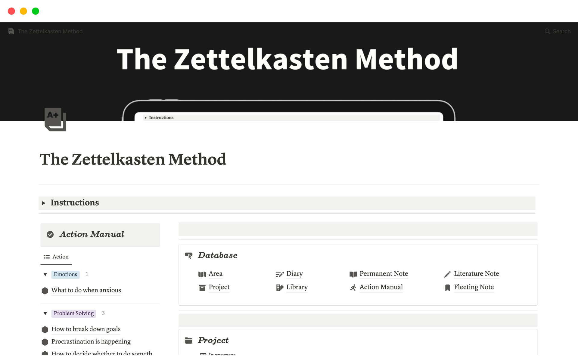 A template preview for The Zettelkasten Method