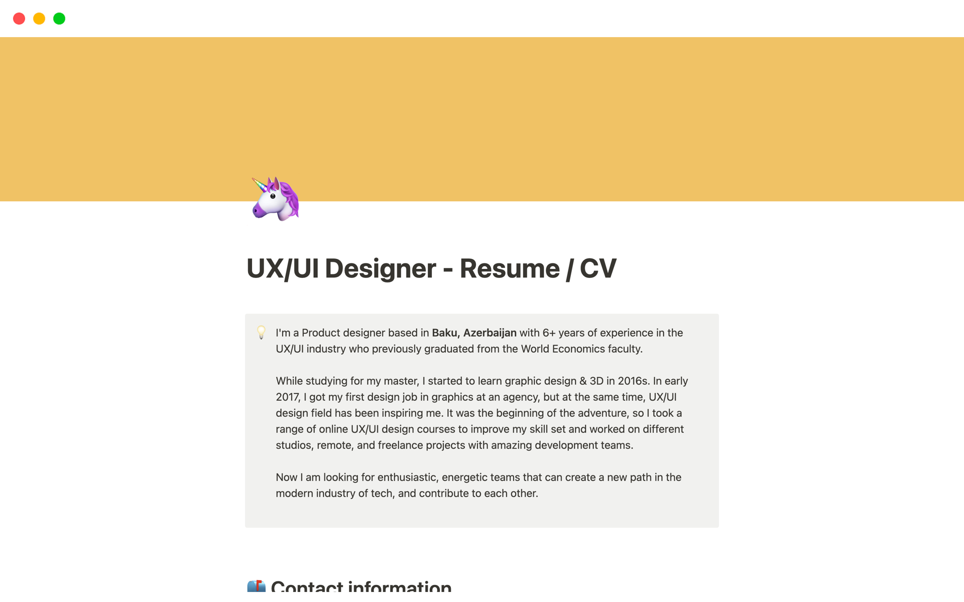 En förhandsgranskning av mallen för Product Designer - Resume Template