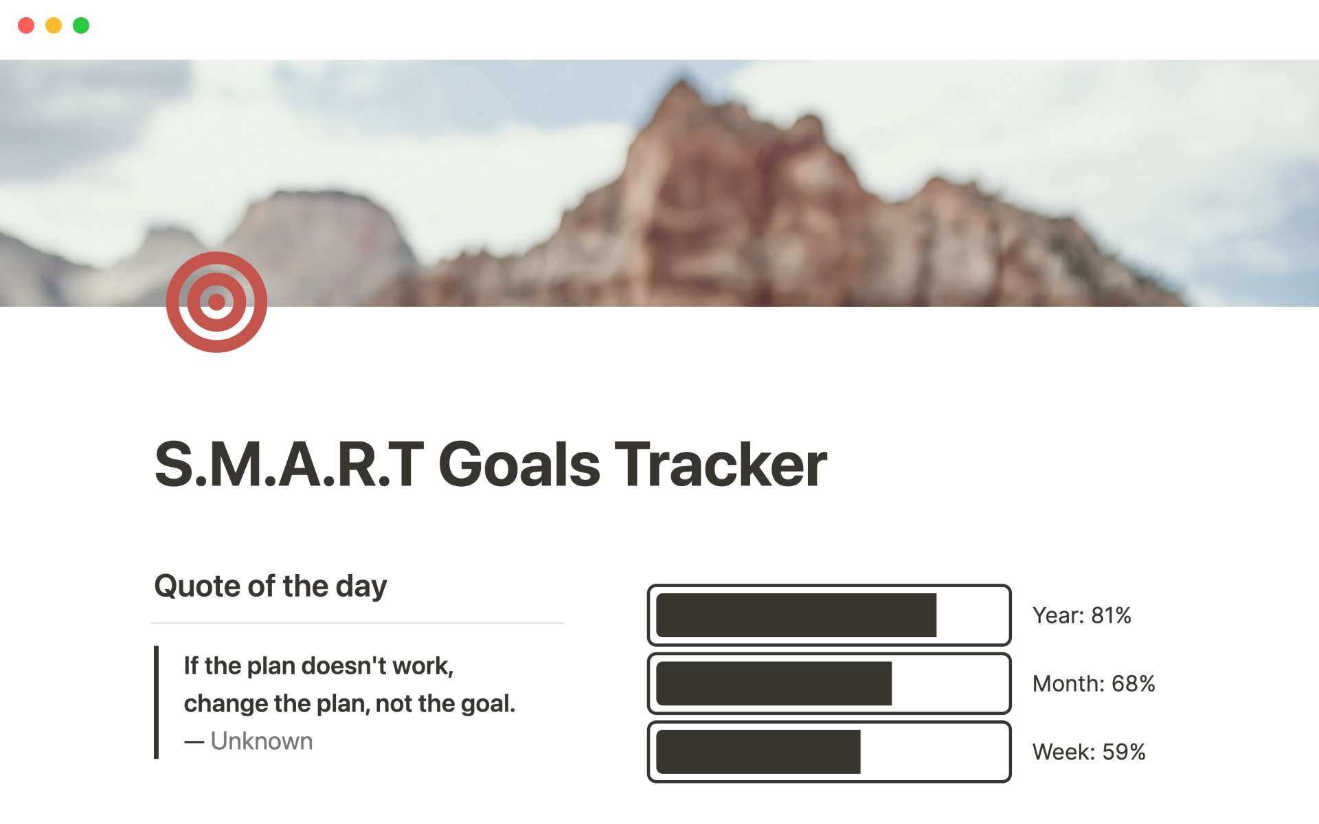 A template preview for SMART goals tracker
