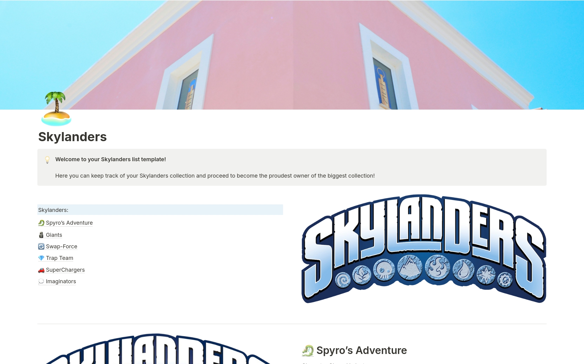 A template preview for Skylanders Check-Off list