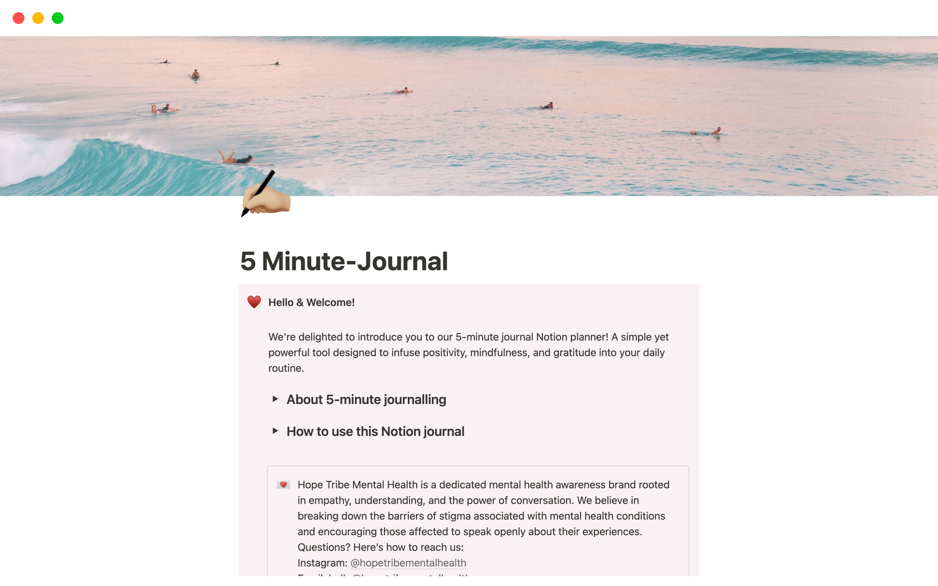 Eine Vorlagenvorschau für 5 Minute-Journal