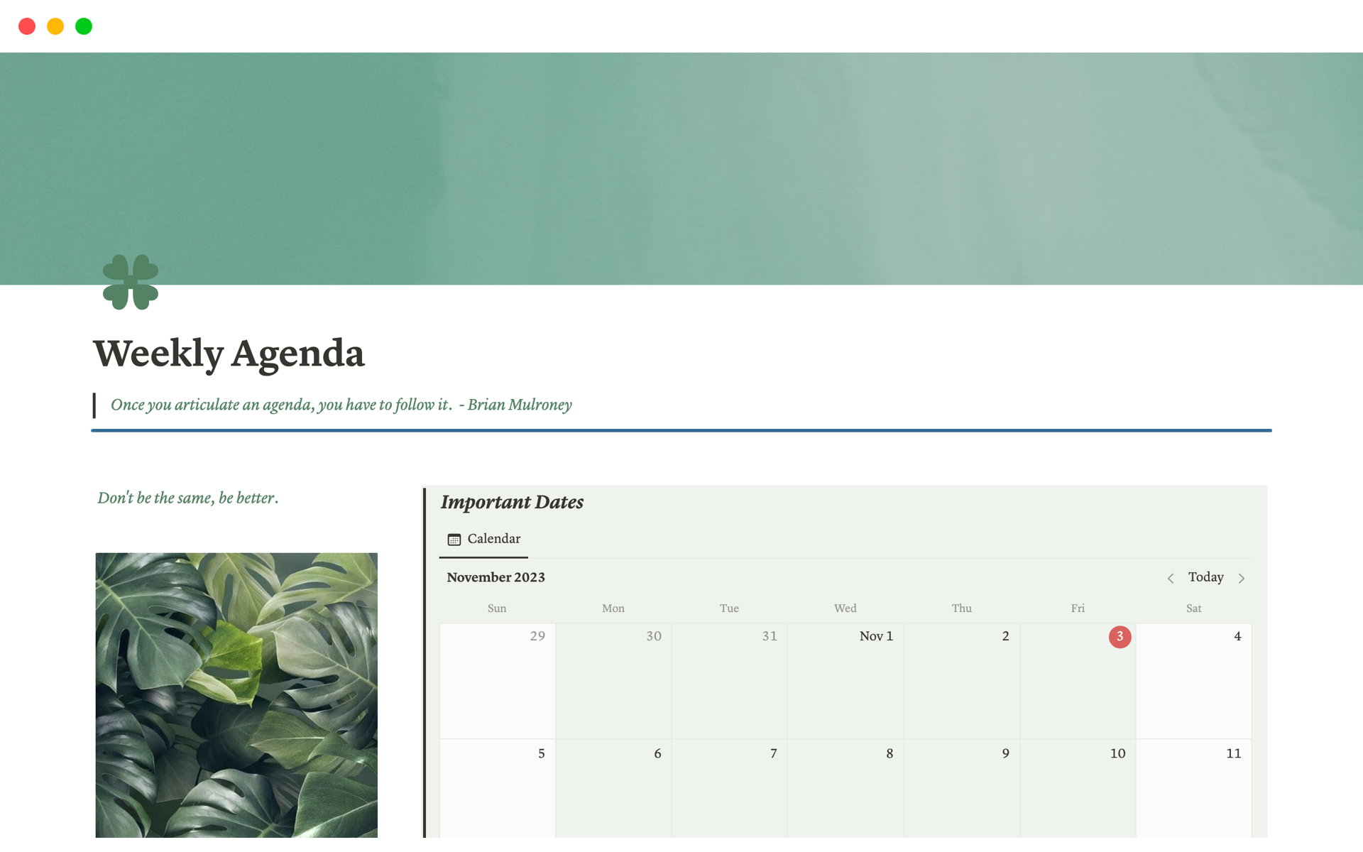 A template preview for Weekly Agenda 