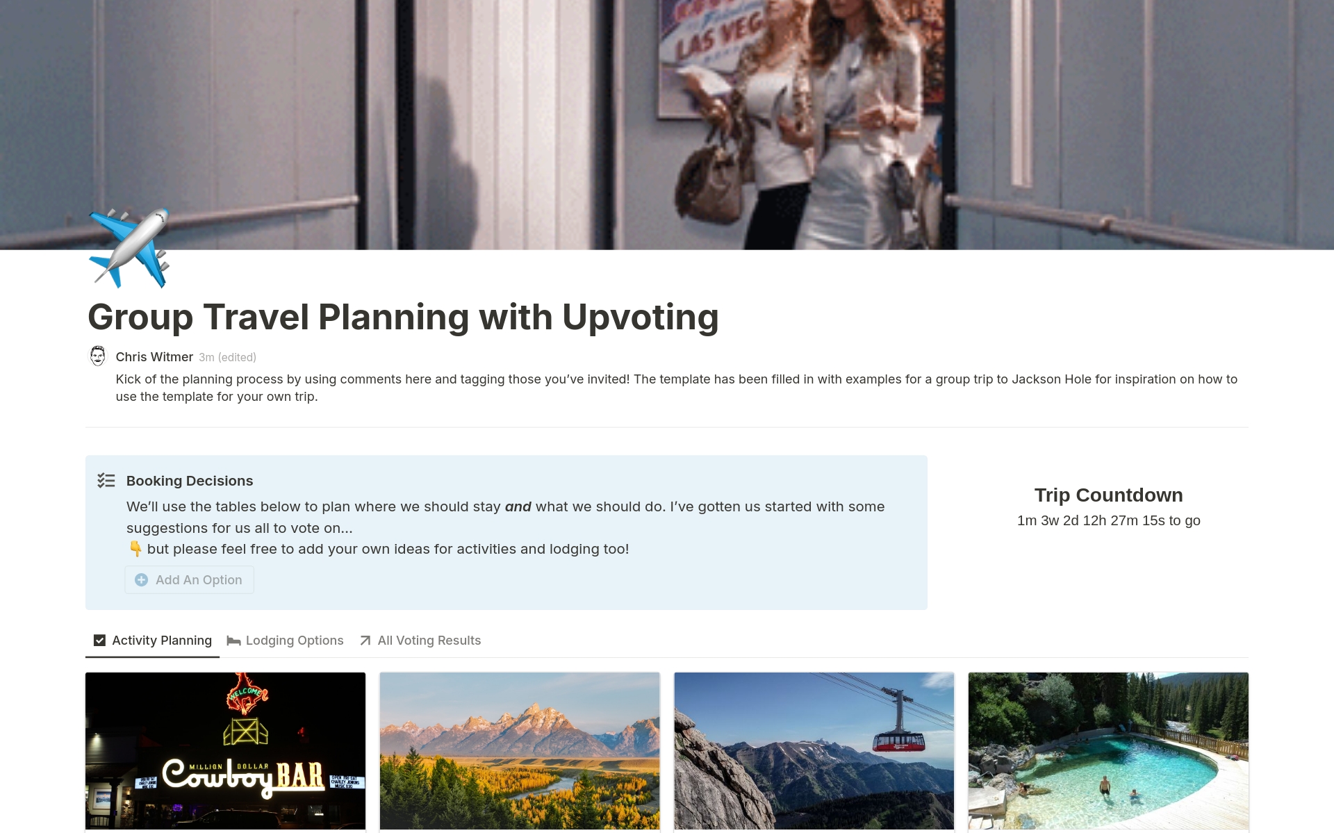 A template preview for Group Travel Planner with Voting
