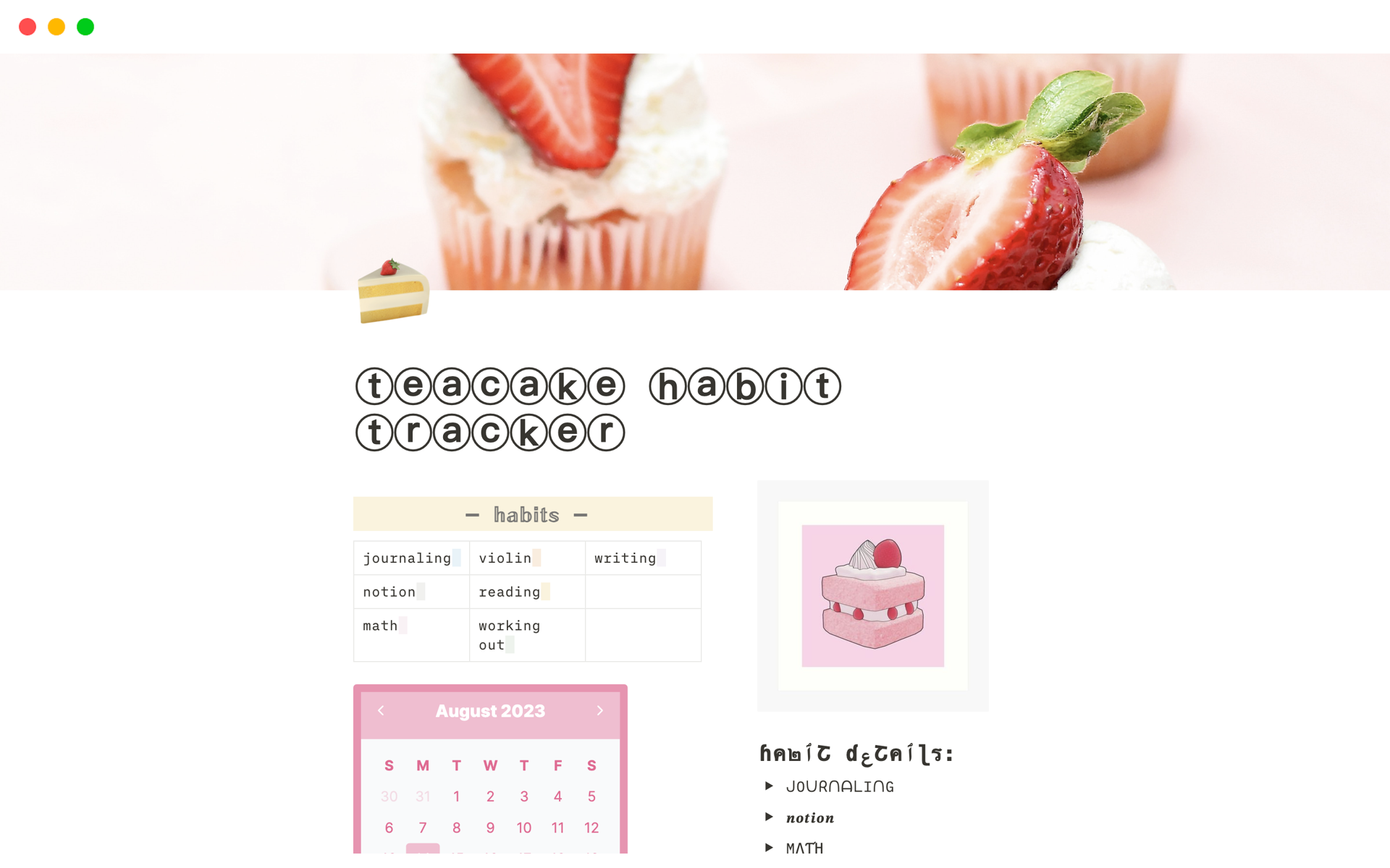 A template preview for teacake habit tracker
