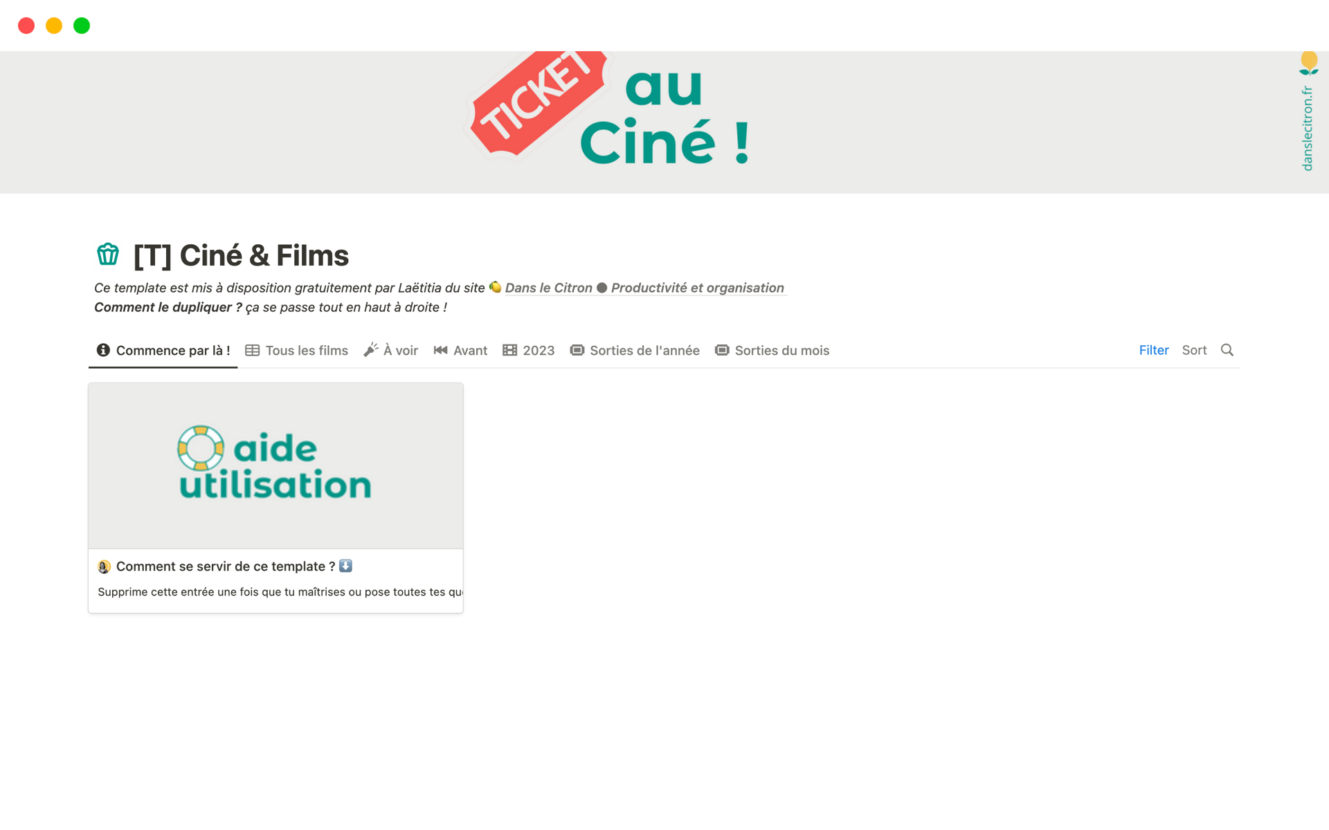 Tracker Films & sorties Cinéのテンプレートのプレビュー