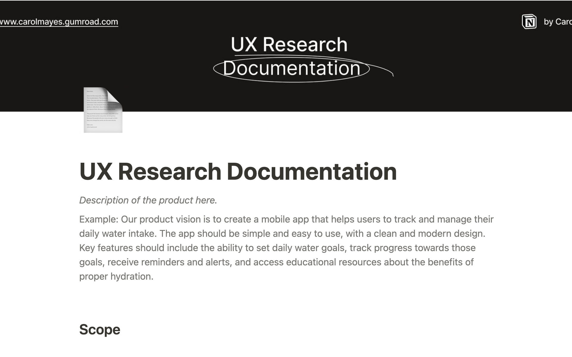 A template preview for Discovery Research Documentation