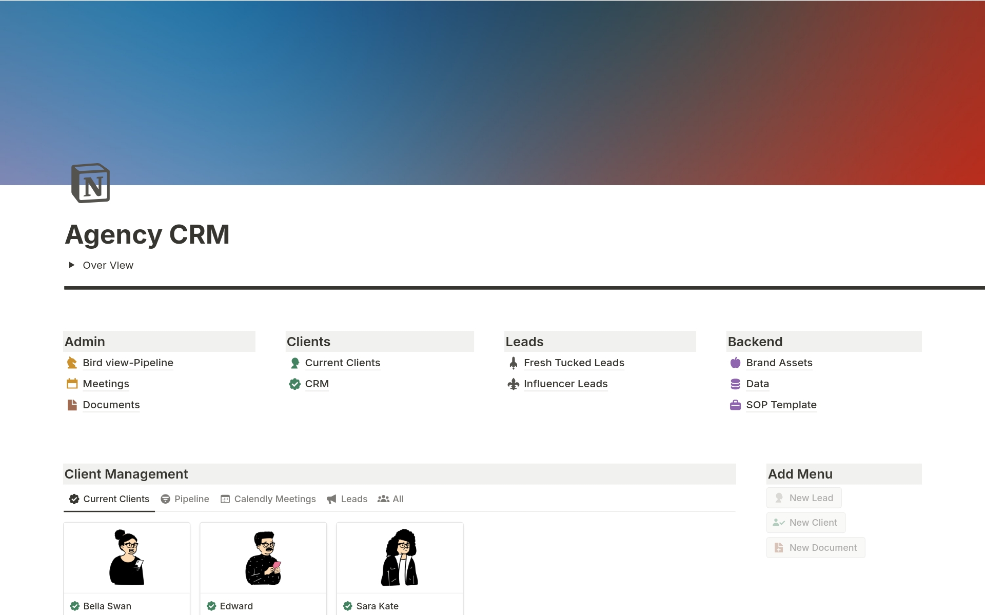 A template preview for Agency CRM