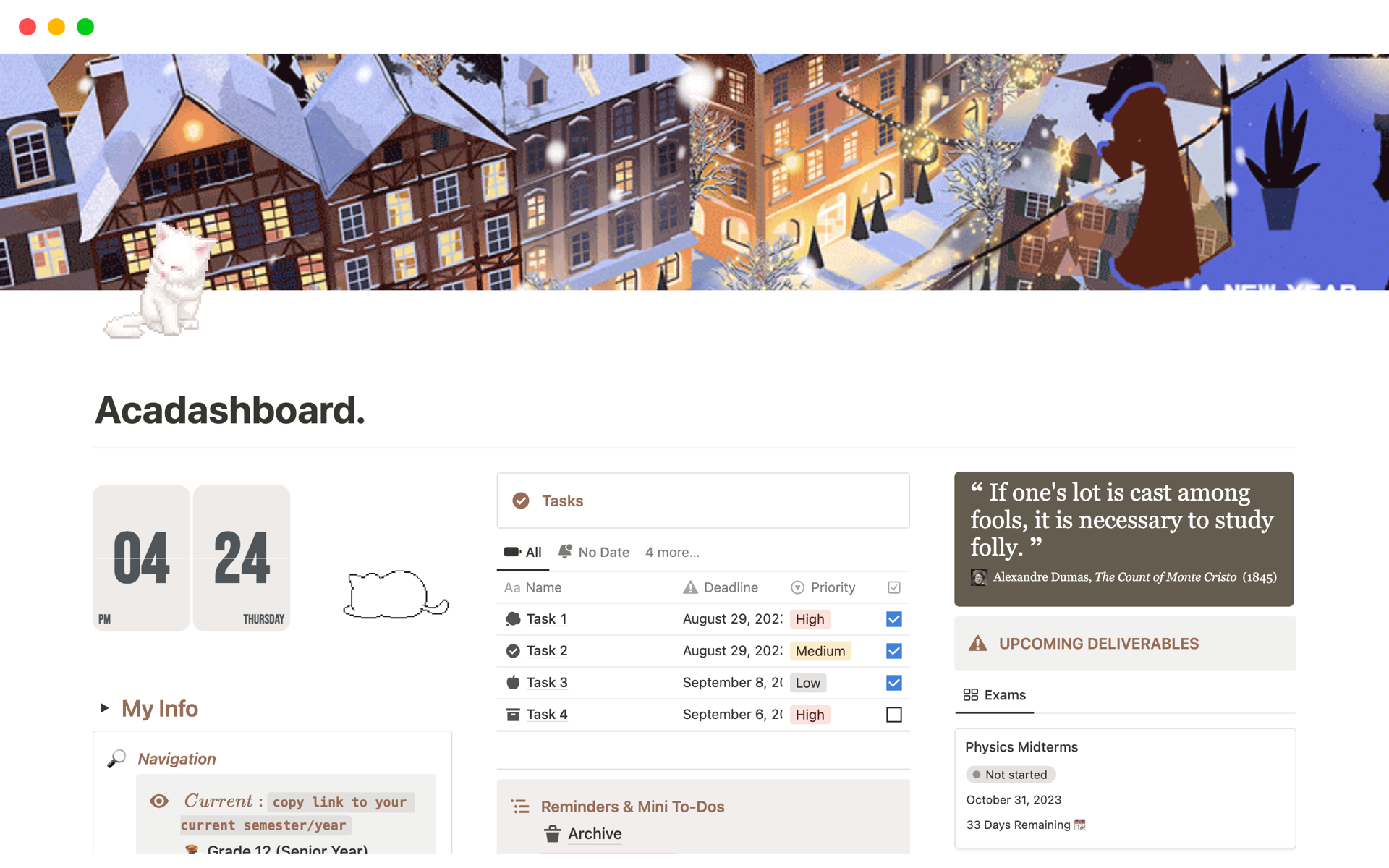 Vista previa de plantilla para Acadashboard: Student OS