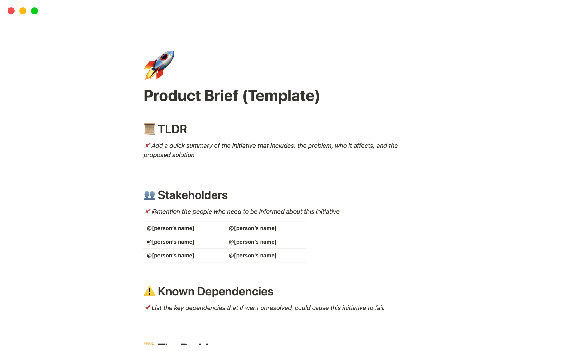 A template preview for Product Brief 