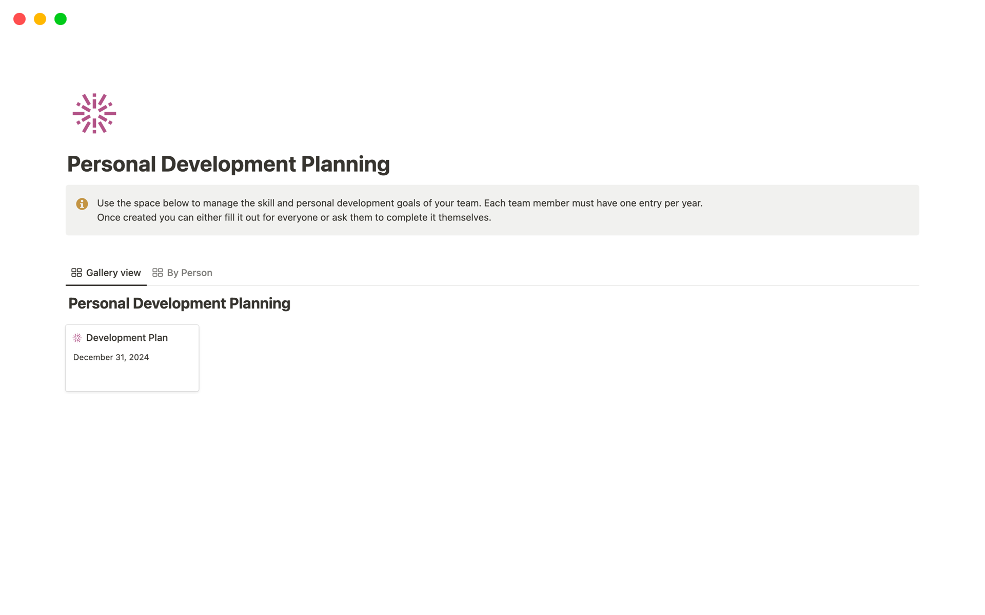 A template preview for Personal Development Planning
