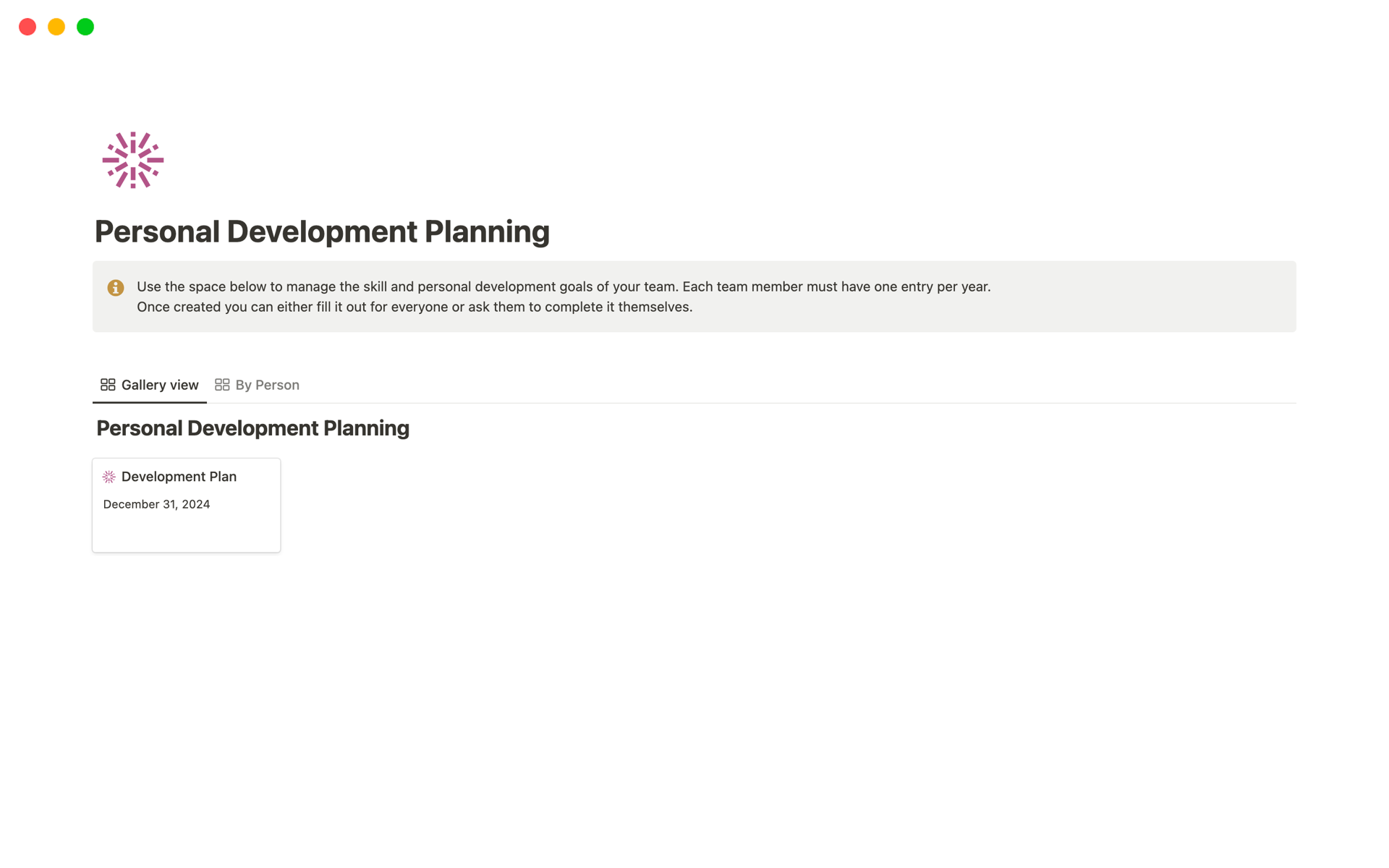 Personal Development Planningのテンプレートのプレビュー