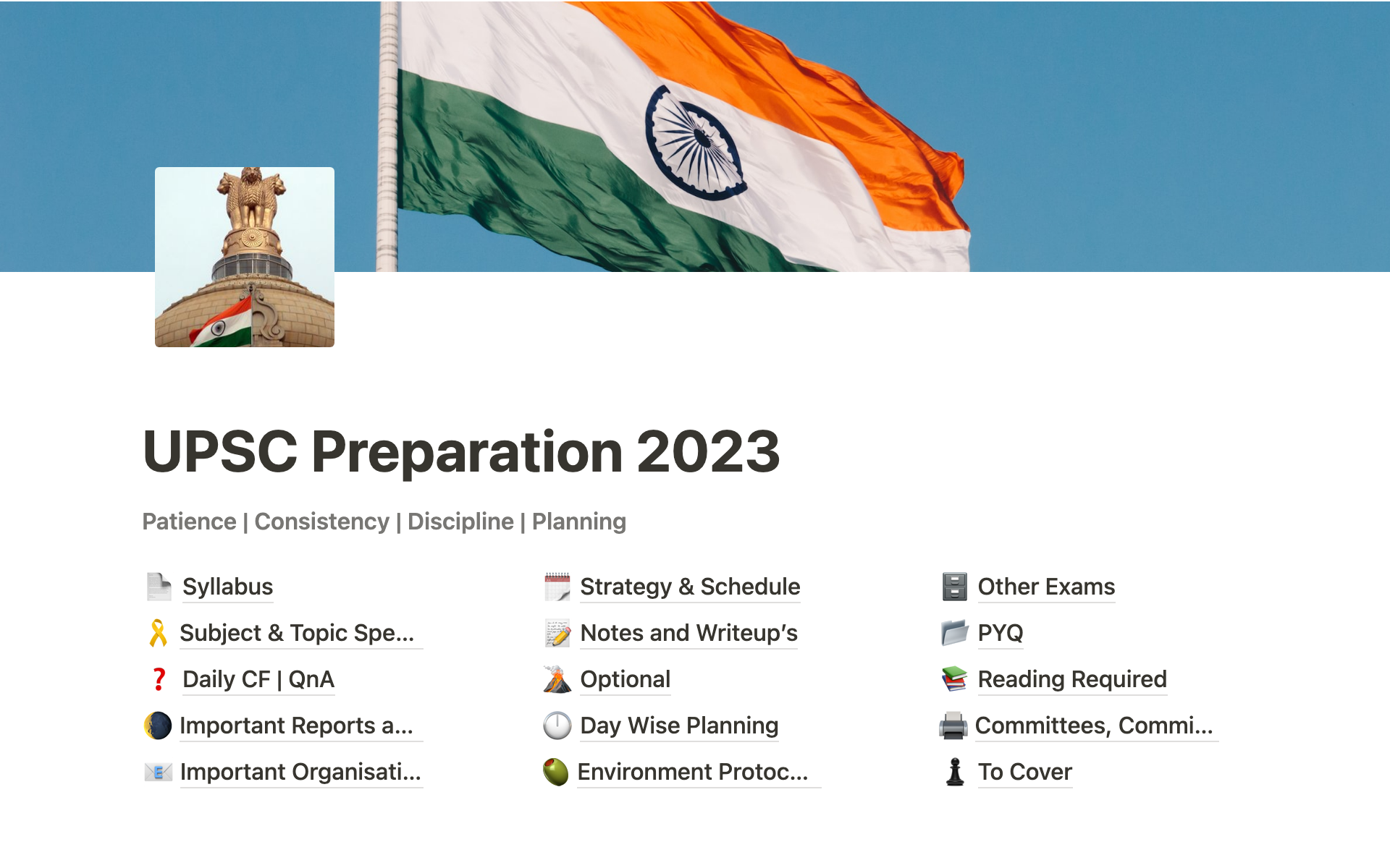 A template preview for UPSC Exam Prep