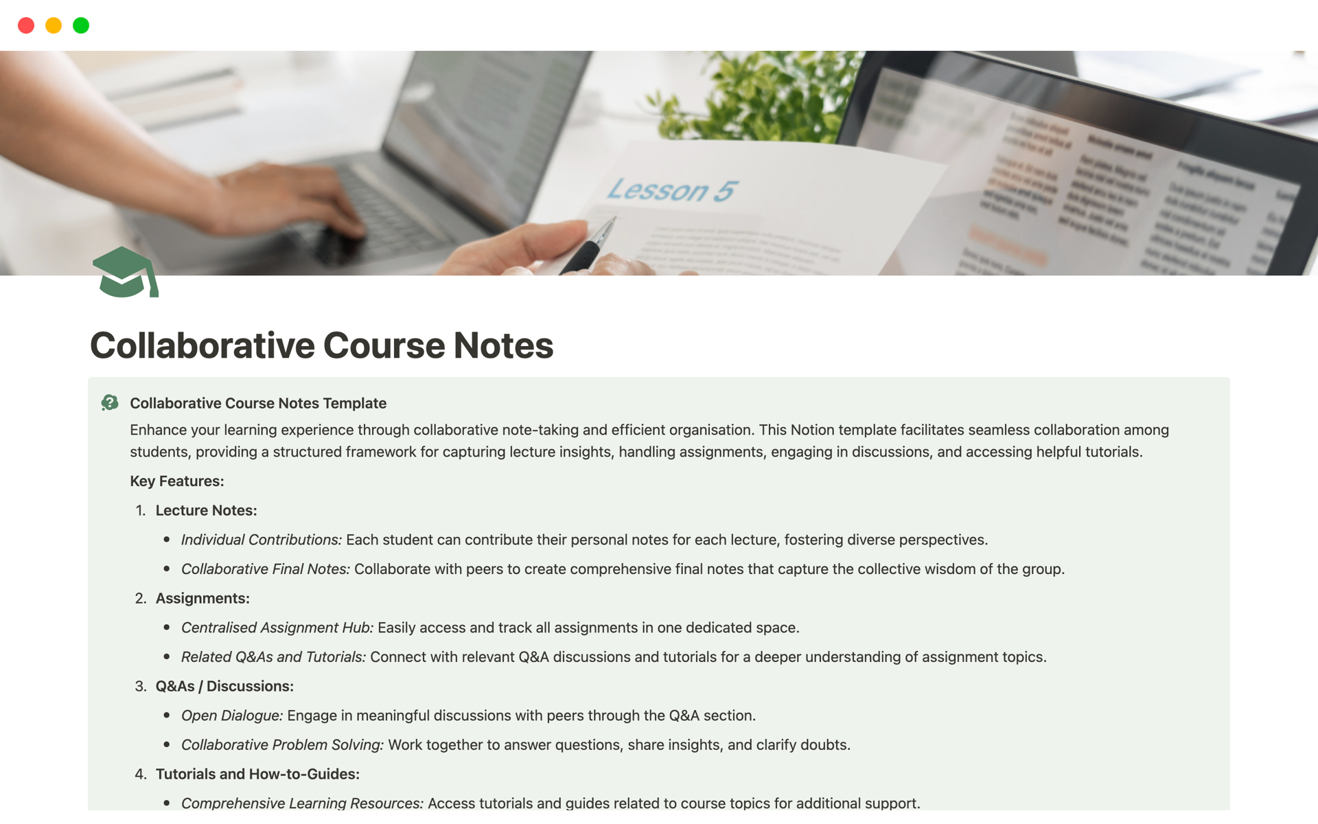 A template preview for Collaborative Course Notes