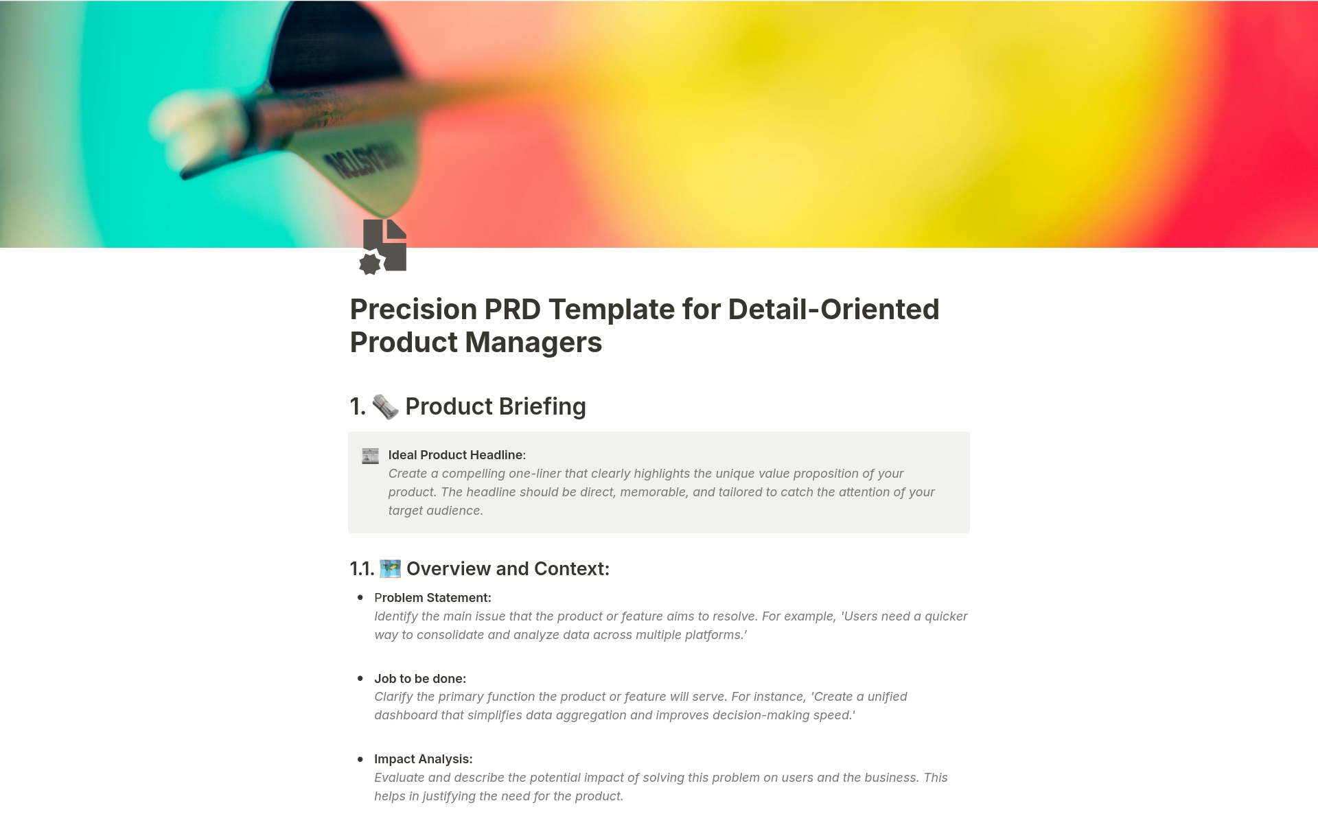 En forhåndsvisning av mal for Precision PRD Template for Detail-Oriented PMs