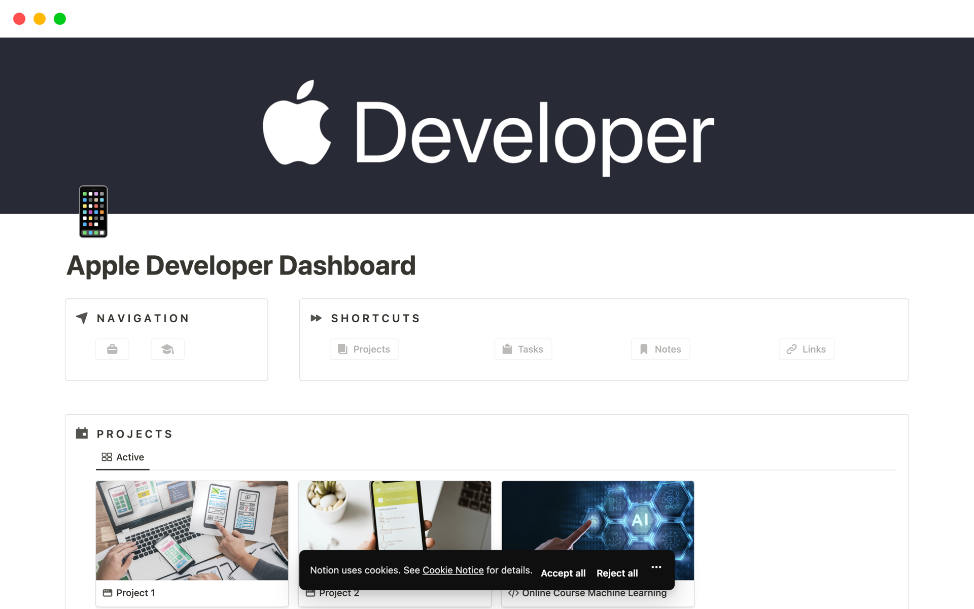 A template preview for Developer Dashboard