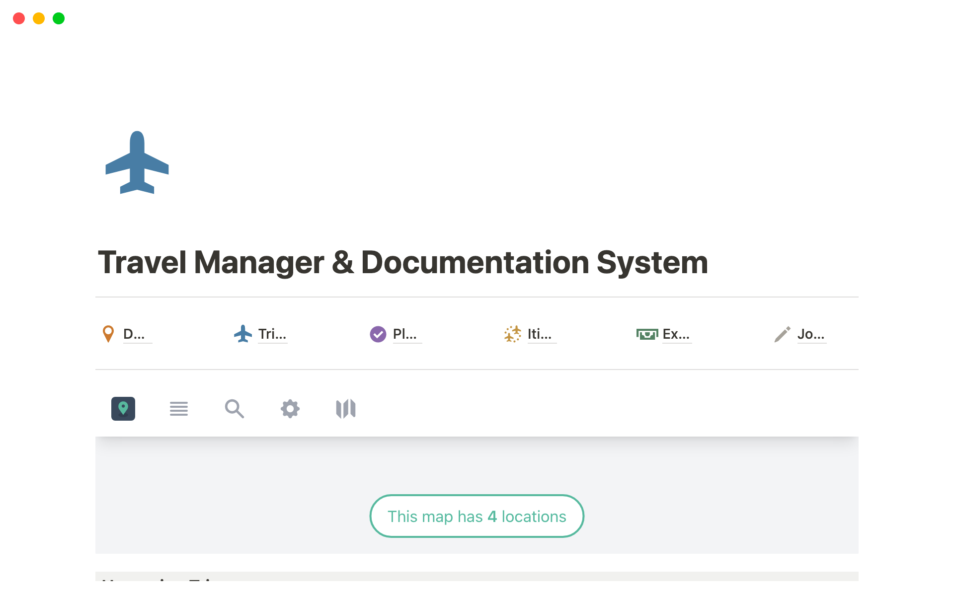 Vista previa de una plantilla para Travel Manager & Documentation System
