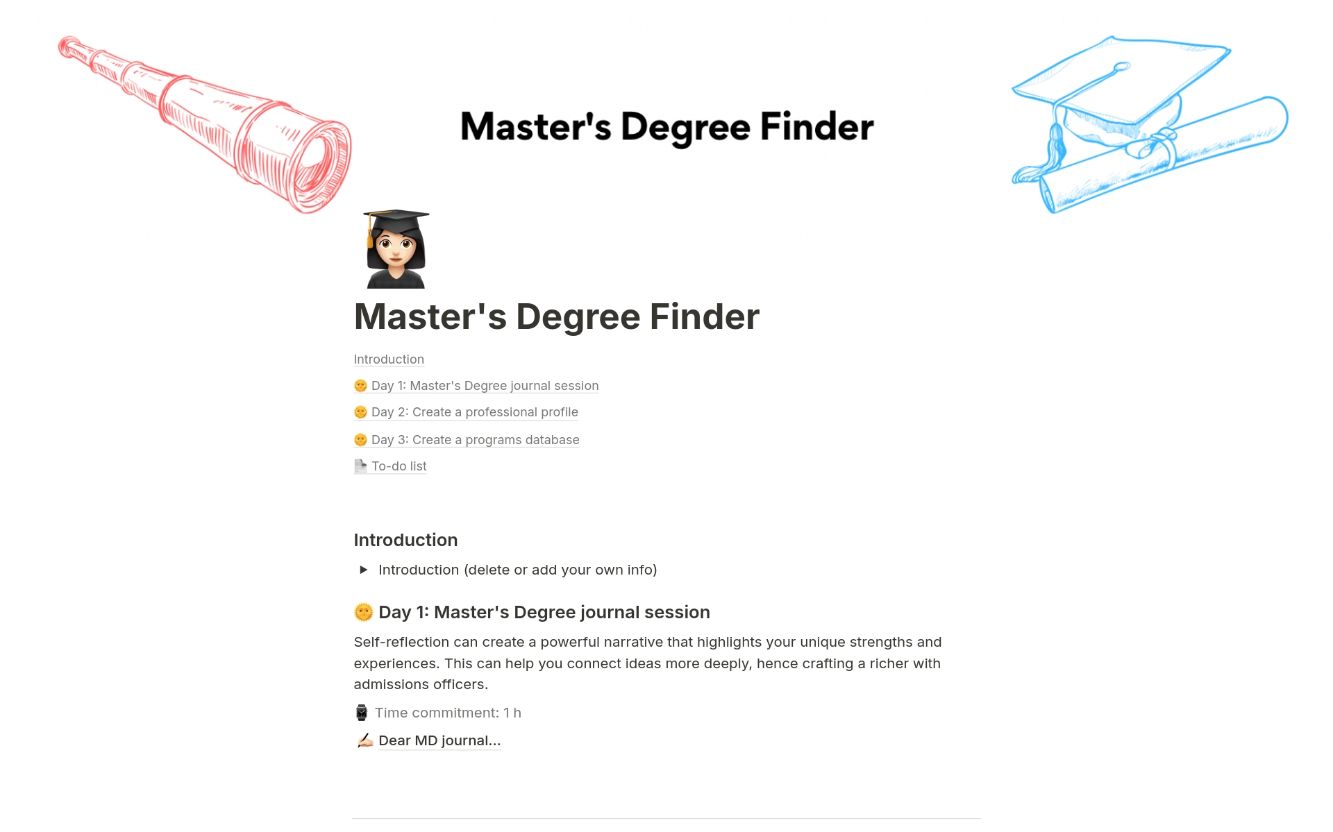 A template preview for Master's Degree Finder
