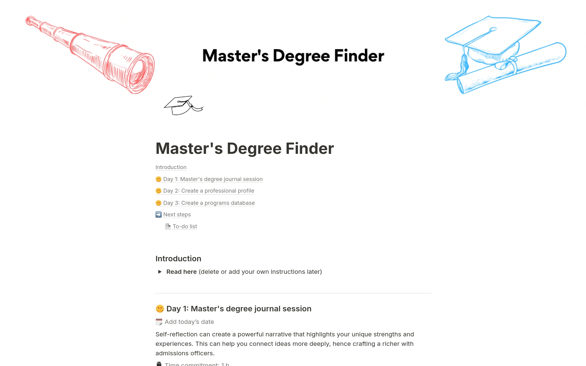 A template preview for Master's Degree Finder