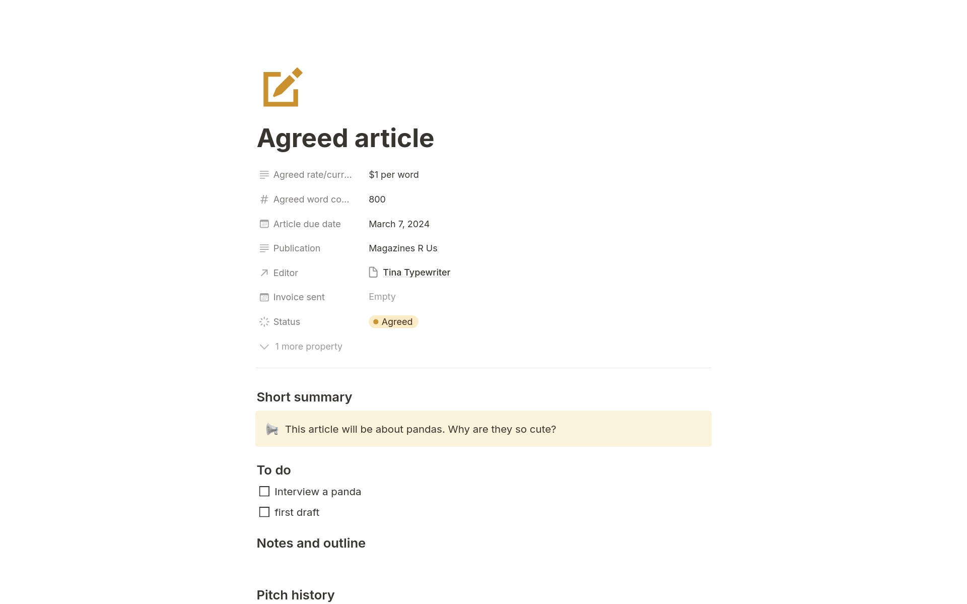 An article tracker for freelance writers and journalists, integrated into a useful hub with contacts and other pages.