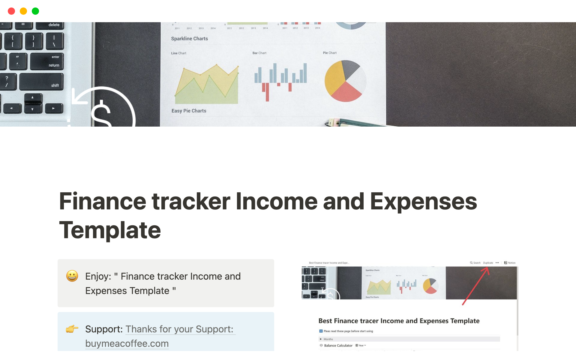 A template preview for Finance tracker Income and Expenses Template