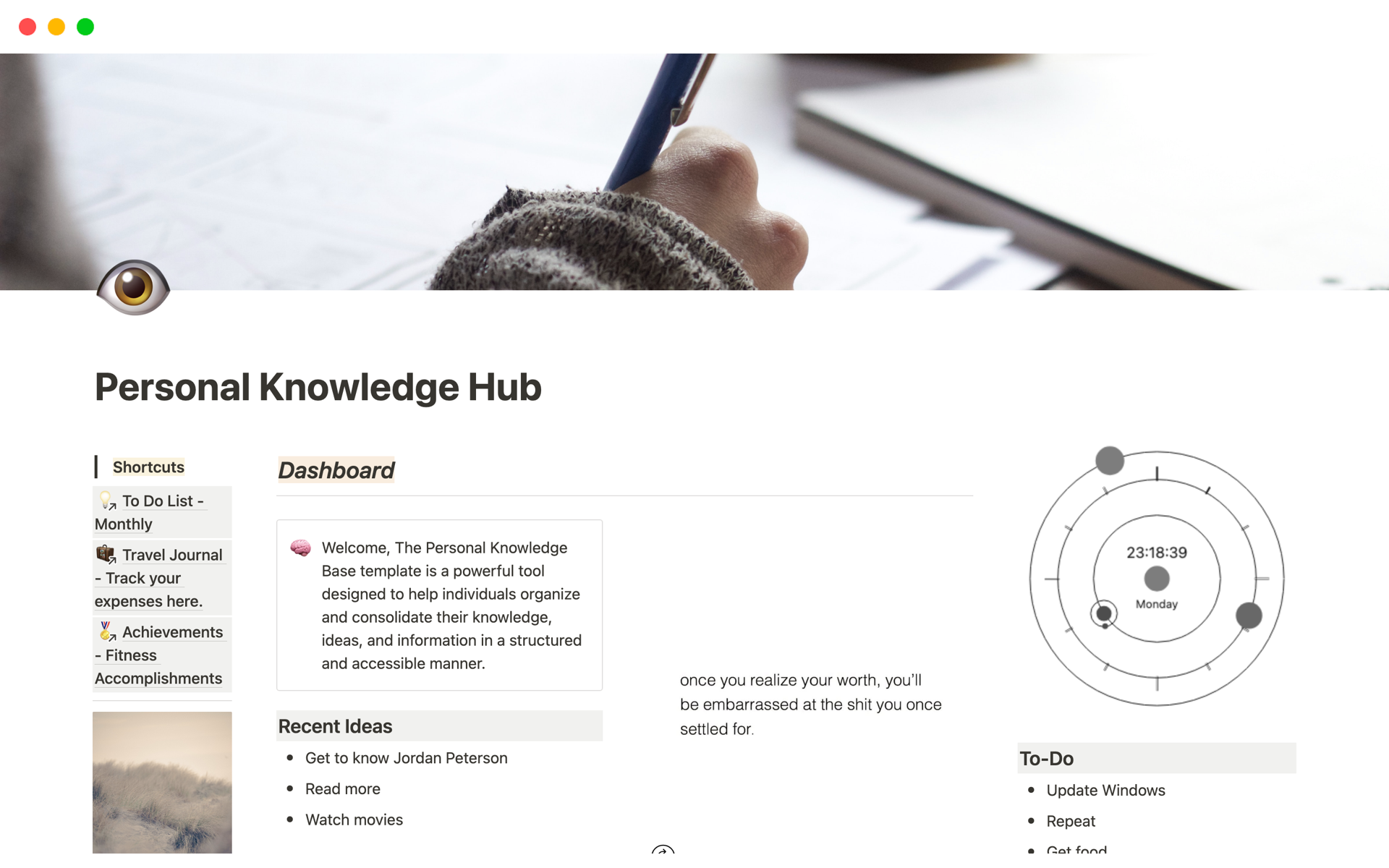 A template preview for Personal Knowledge Hub