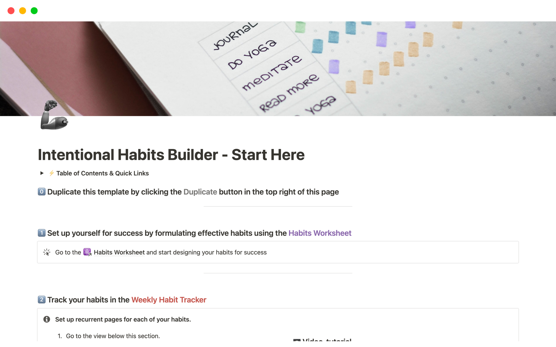 A template preview for Intentional Habits Builder