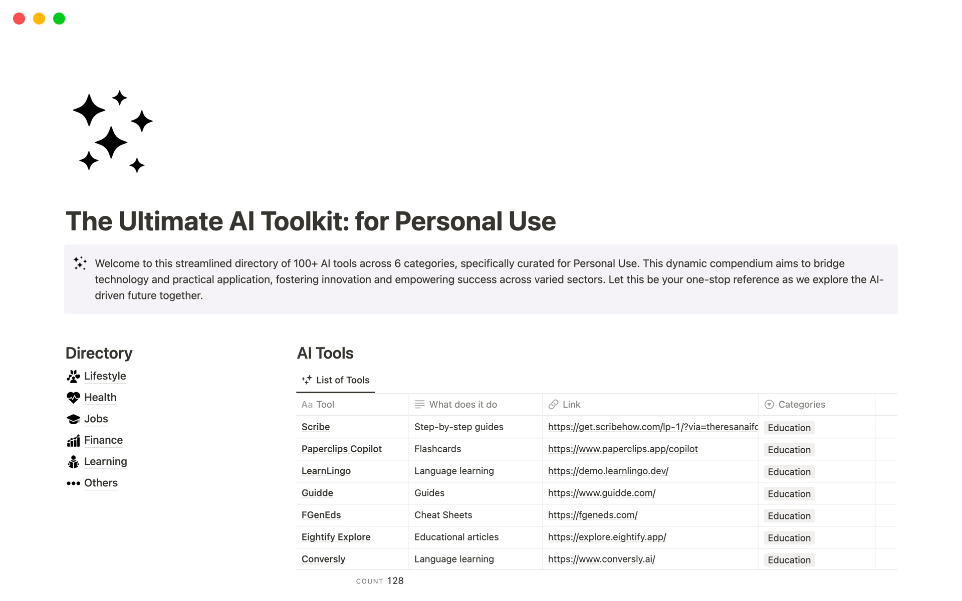 A template preview for The Ultimate AI Toolkit: for Personal Use