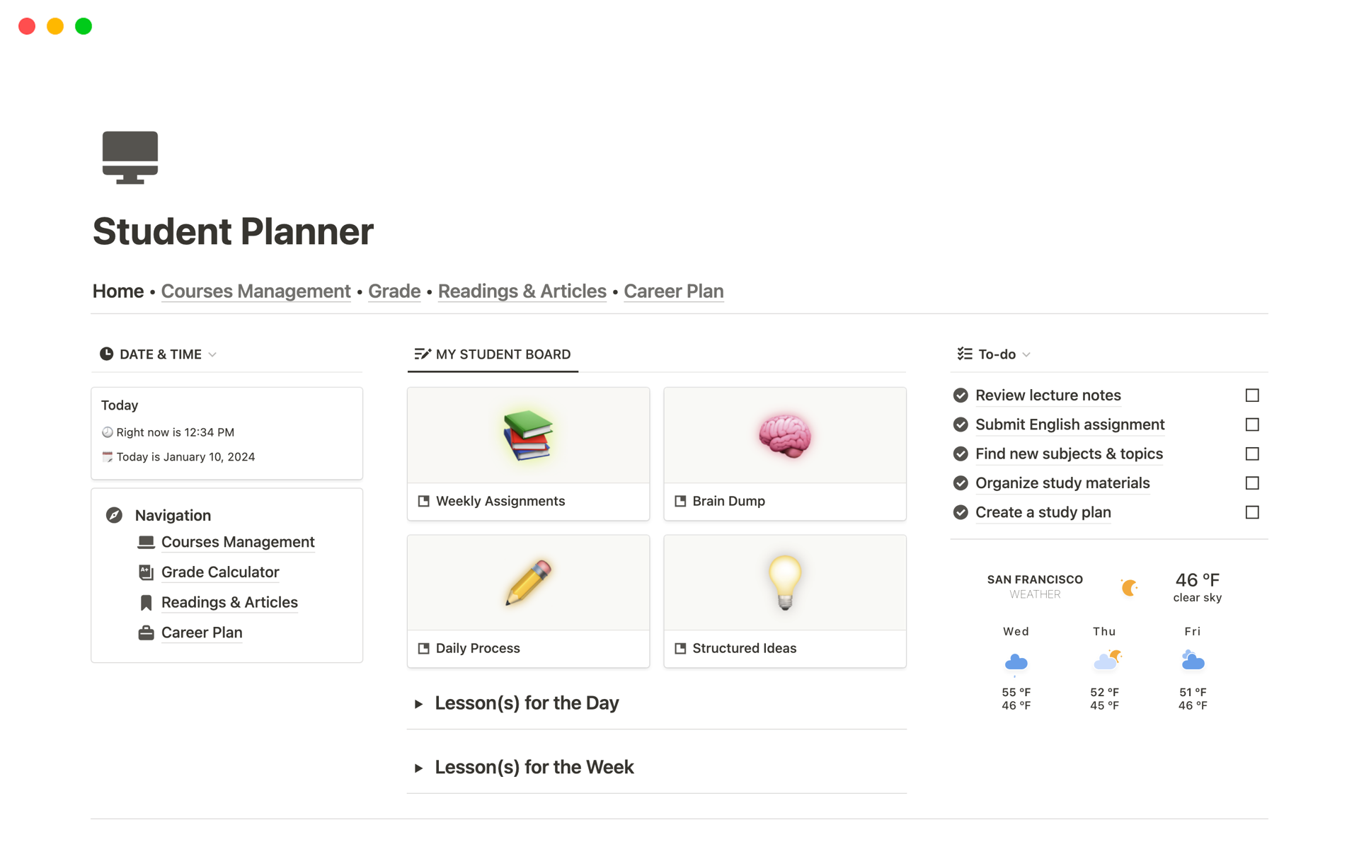 A template preview for Student Planner