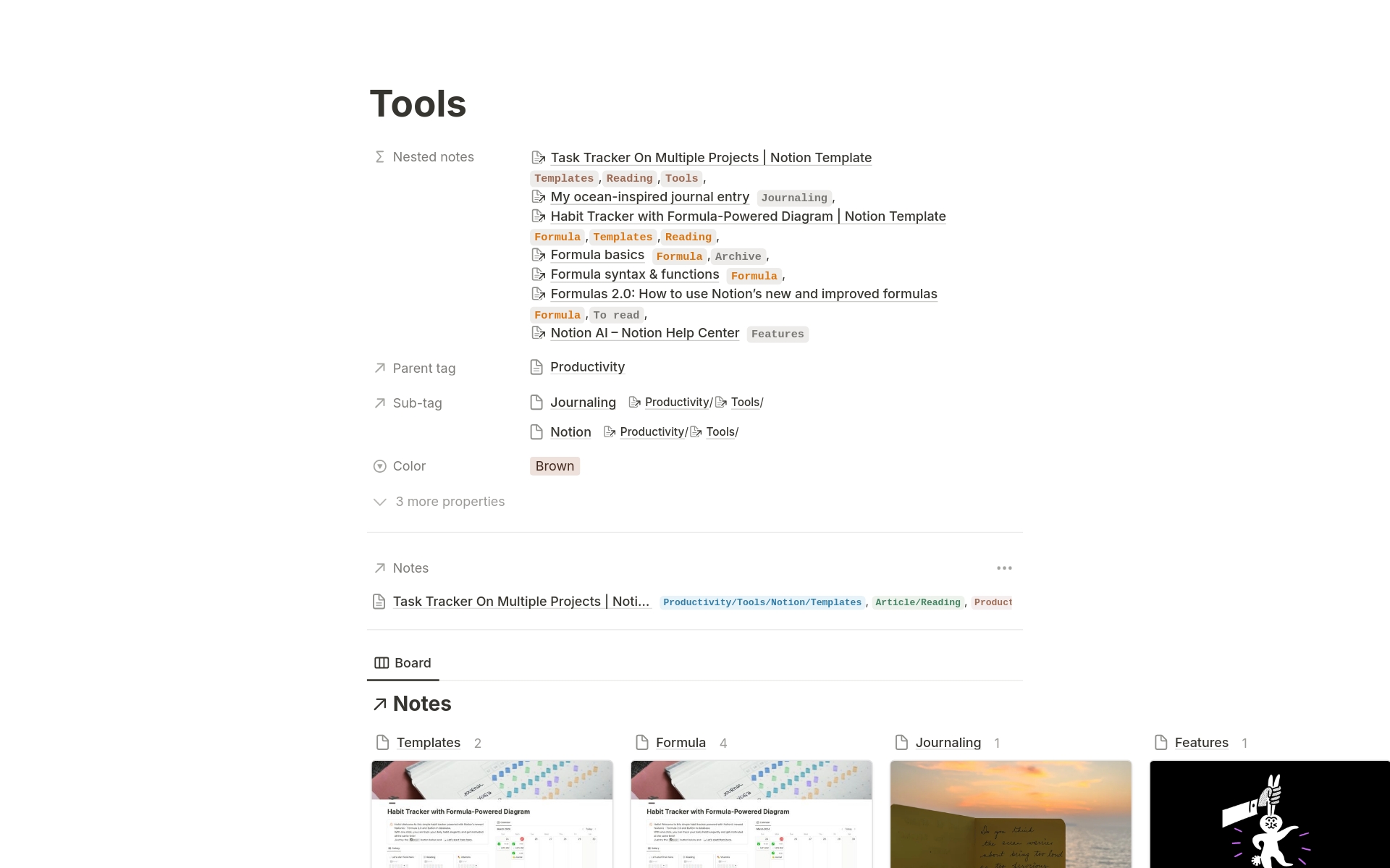 An intuitive template using nested tags to help organize your knowledge and projects in Notion.