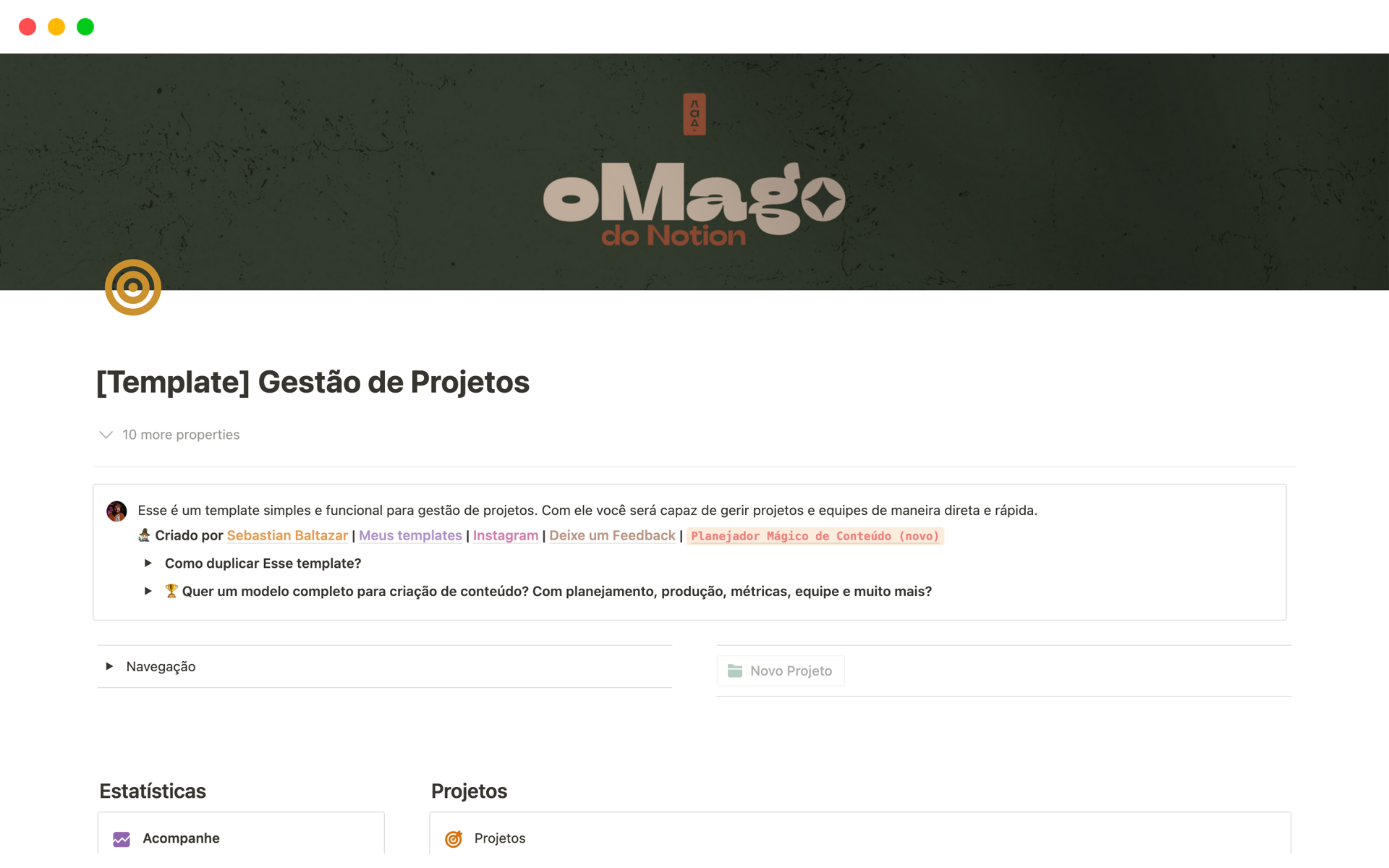 En förhandsgranskning av mallen för Gestão de Projetos