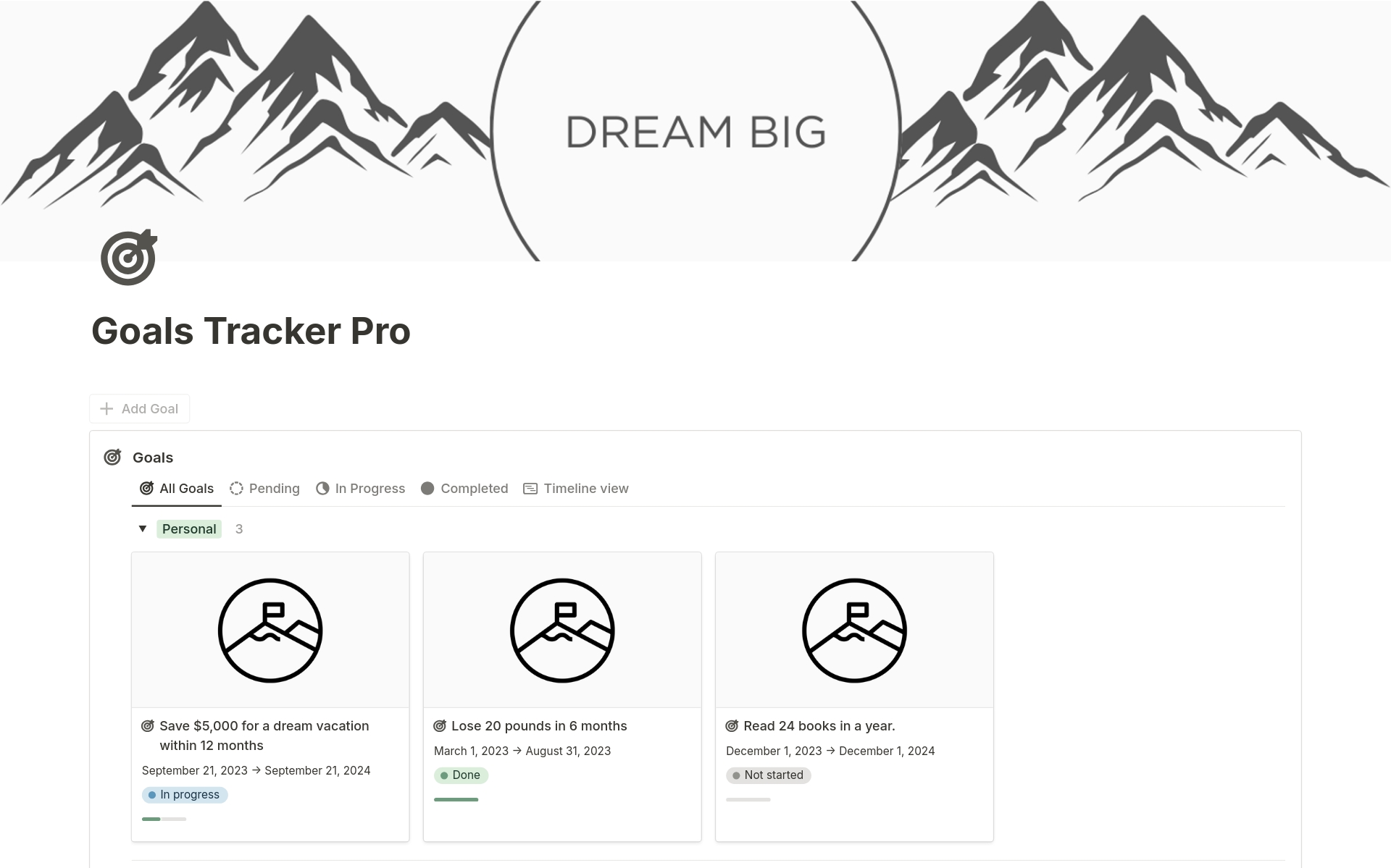 Goals Tracker Pro Notion Template
