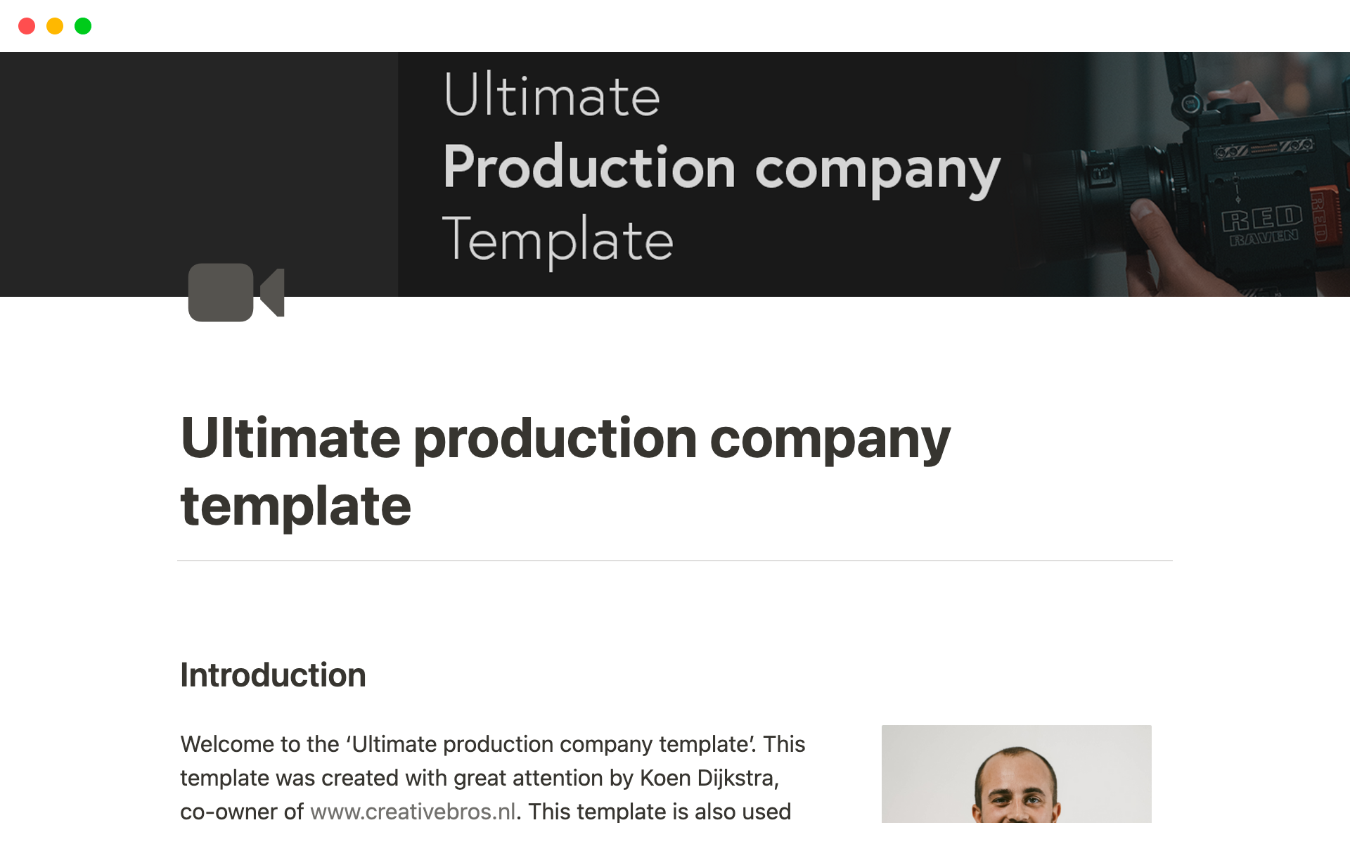 A template preview for Ultimate Production company Notion template (CRM & Project management)