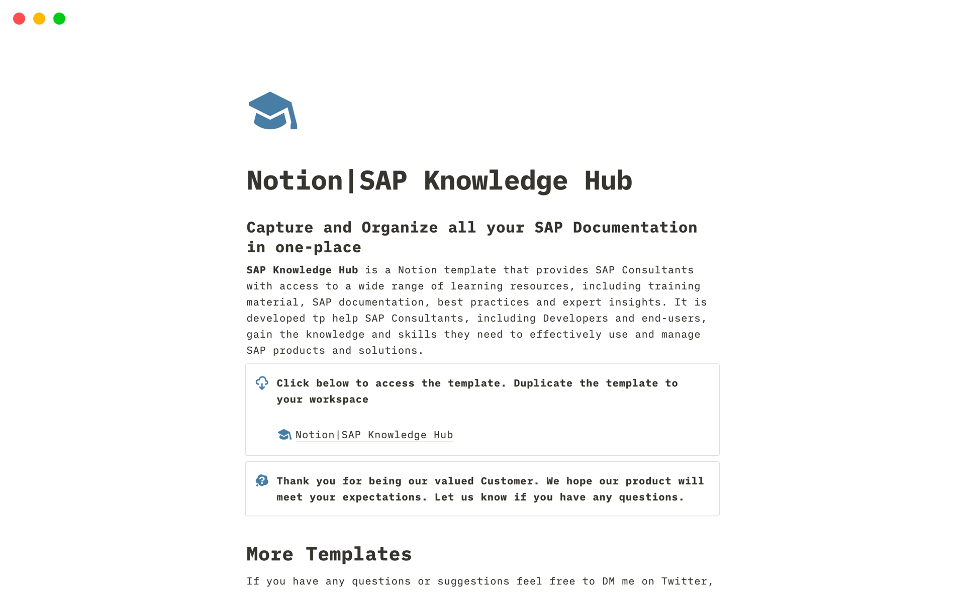 A template preview for SAP Knowledge Hub