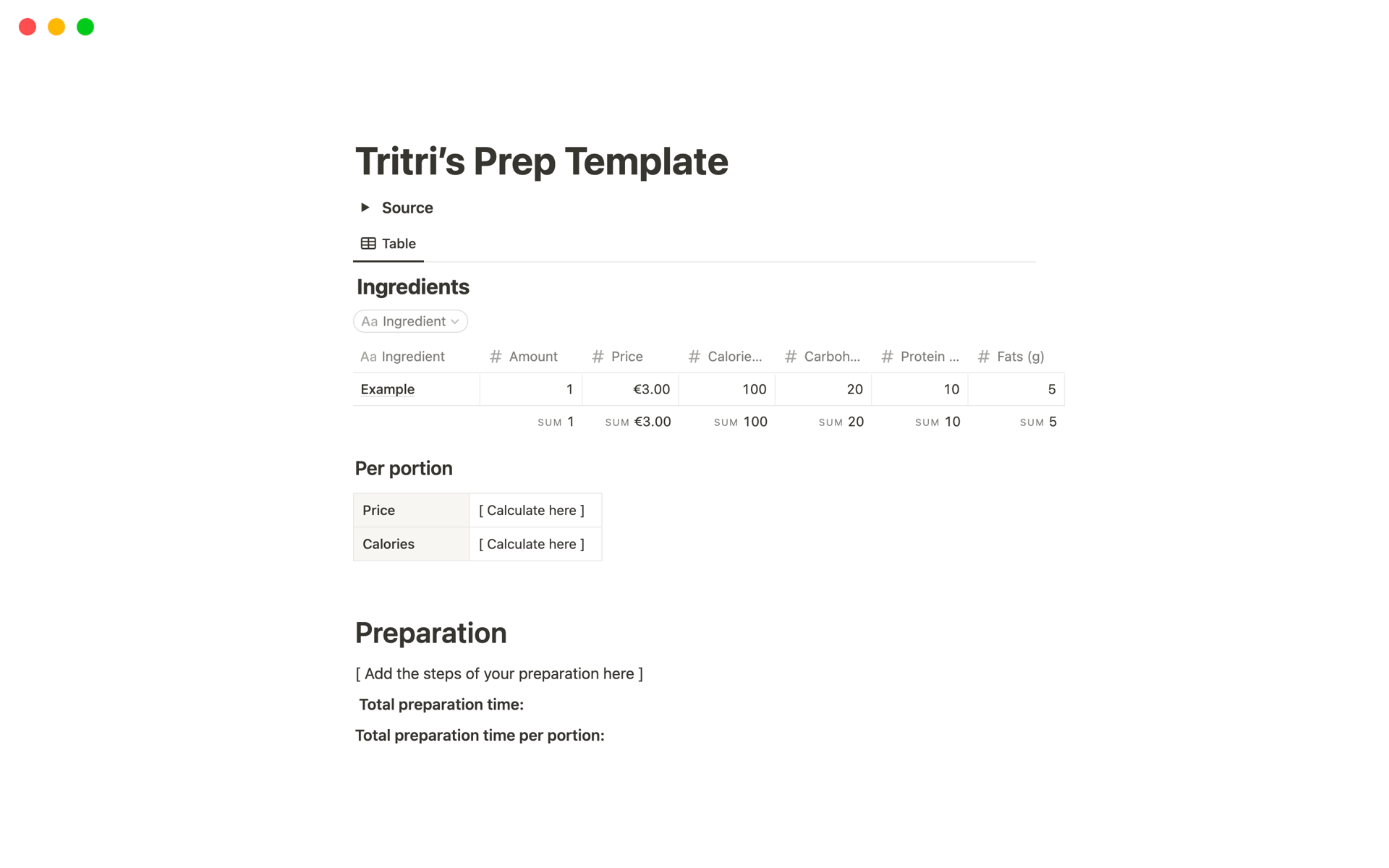 A template preview for Tritri’s Prep Template