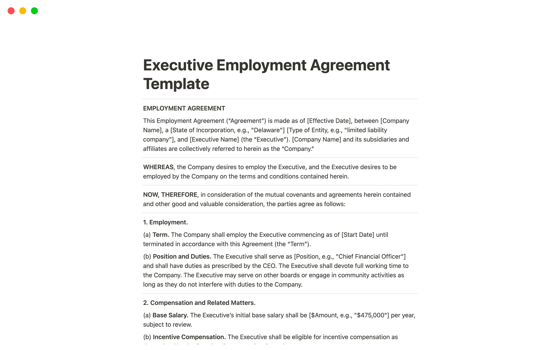 Executive Employment Agreement Template by Legal Stuff | Notion Marketplace