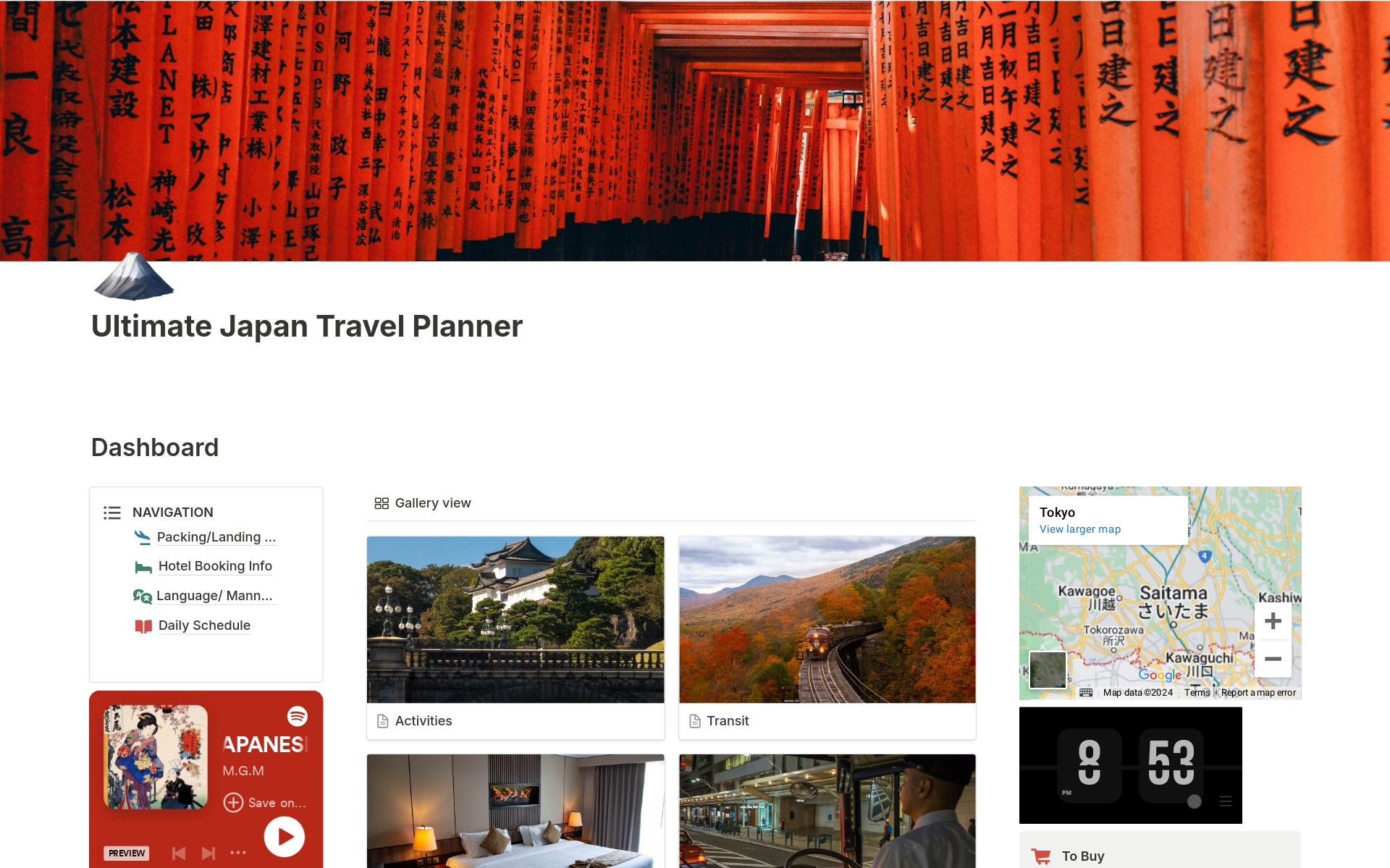 Eine Vorlagenvorschau für Ultimate Japan Travel Planner