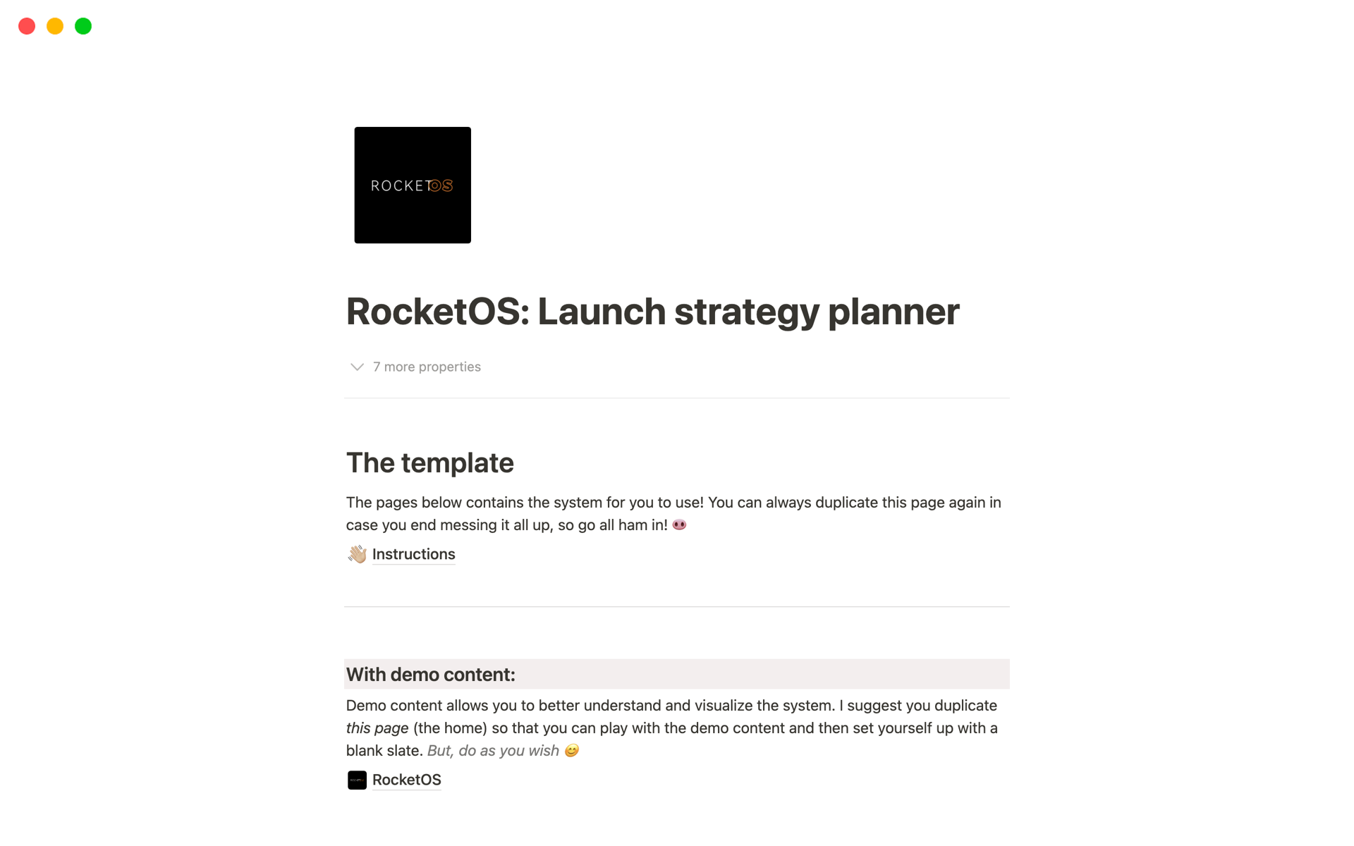 A template preview for RocketOS: Launch strategy planner