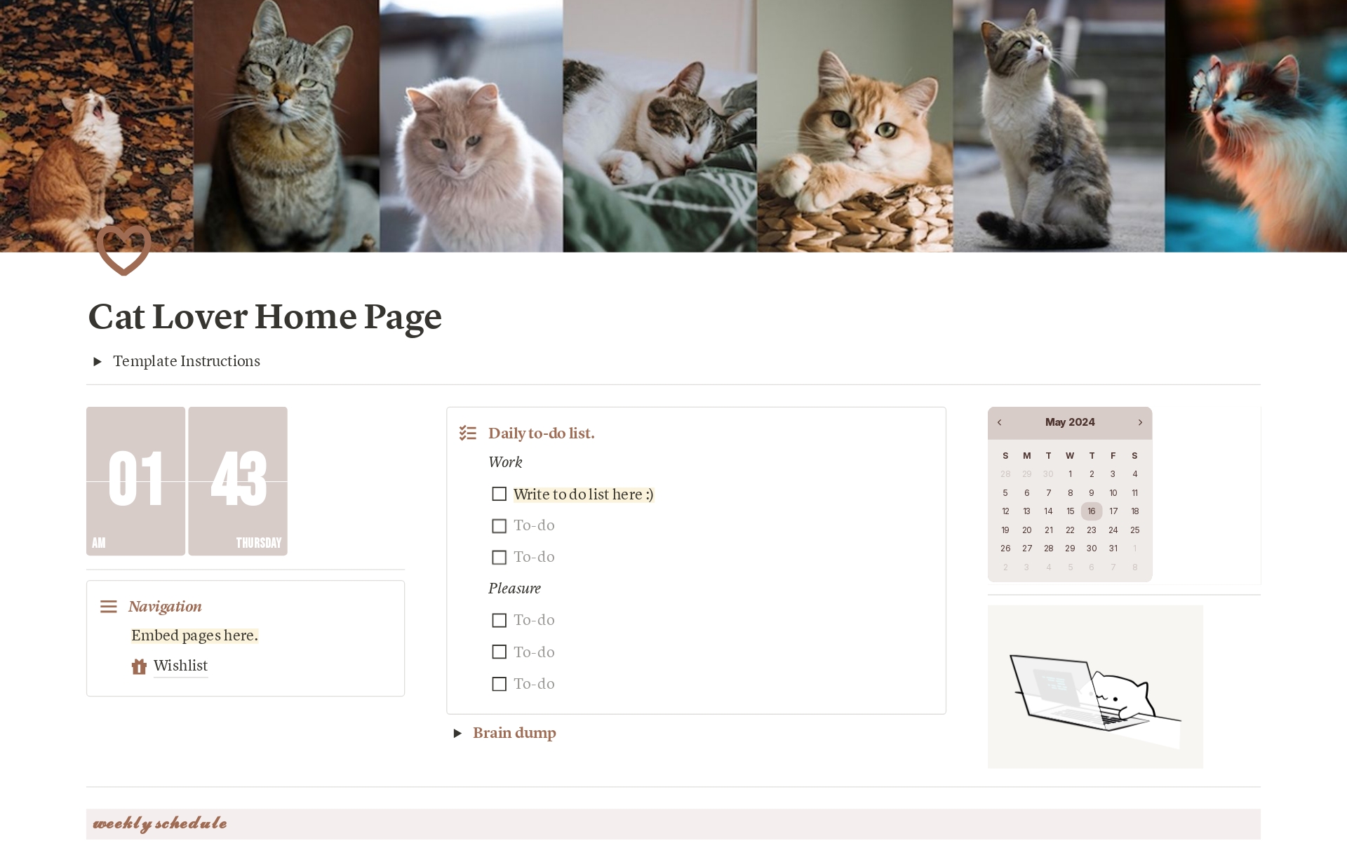 A template preview for Cat Lover Home Page