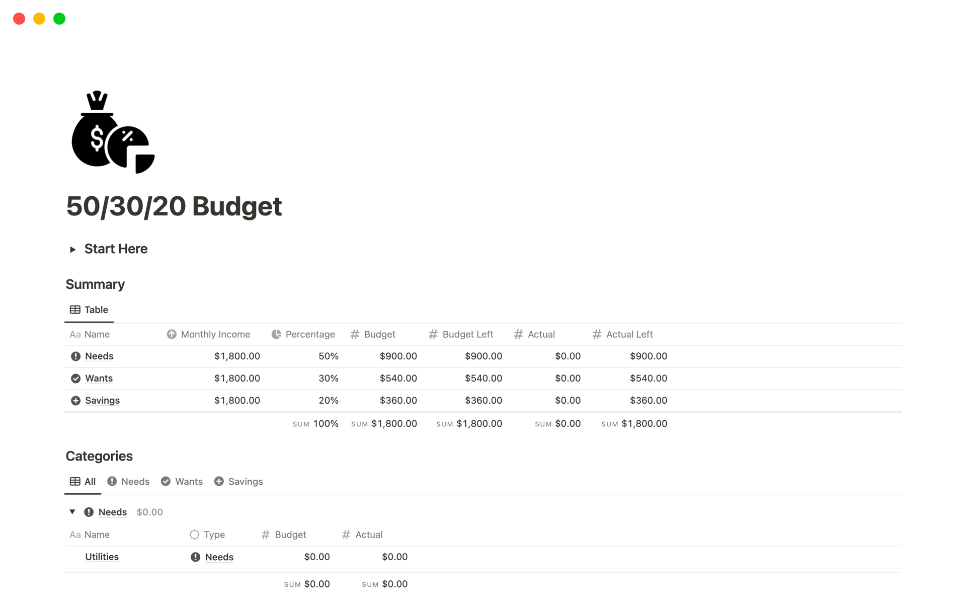 Aperçu du modèle de 50/30/20 Budget OS