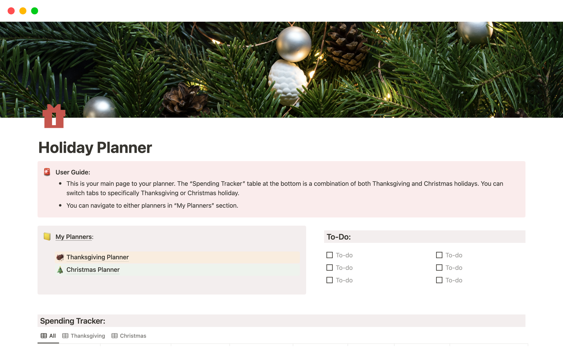 A template preview for Holiday Planner