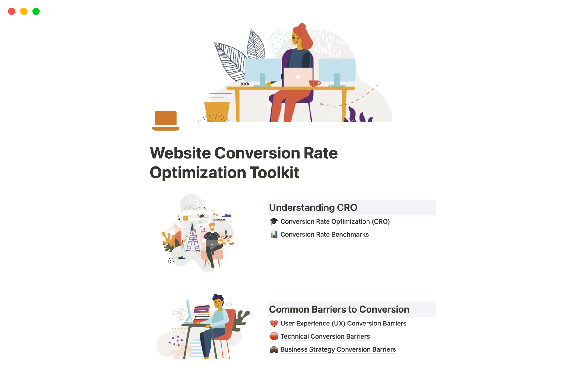 Uma prévia do modelo para Website Conversion Rate Optimization Toolkit