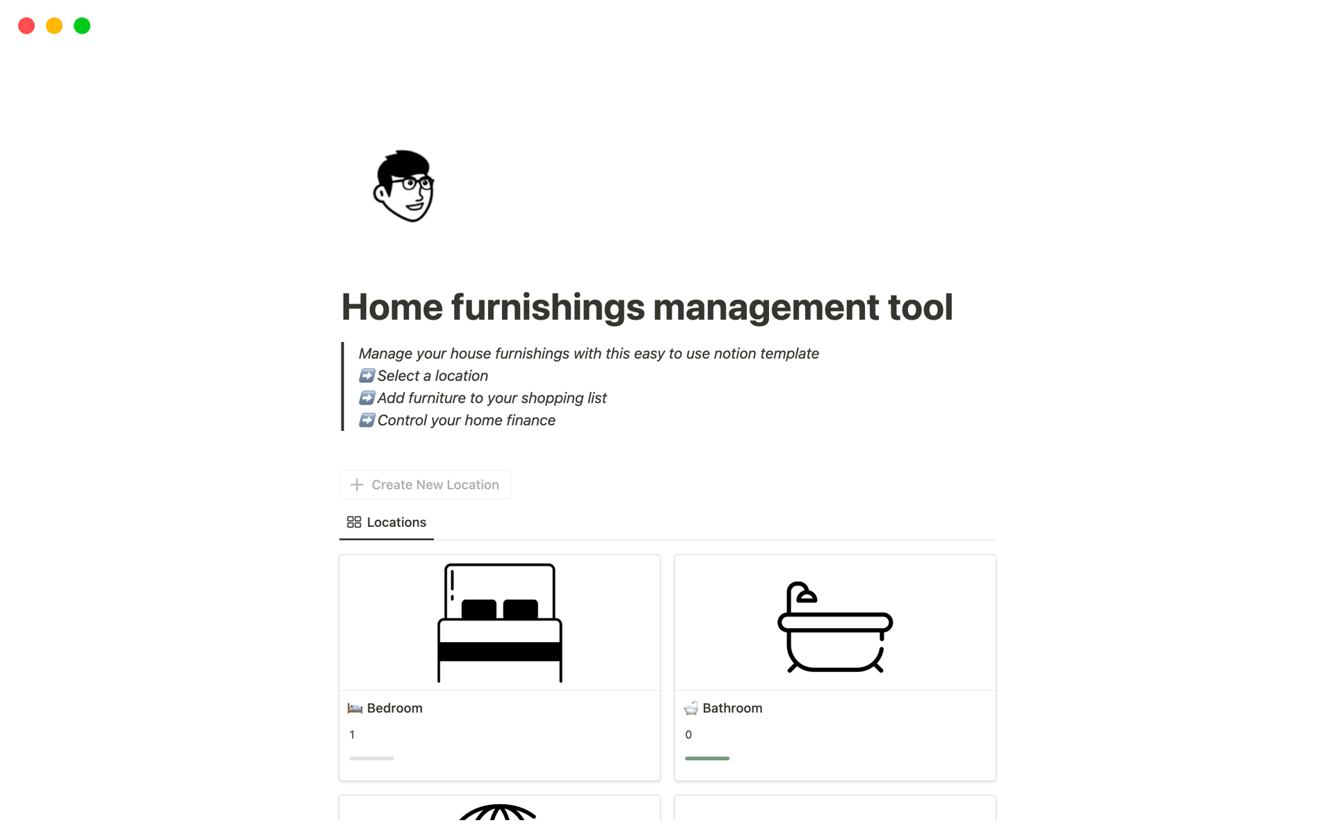 A template preview for Home furnishings management tool