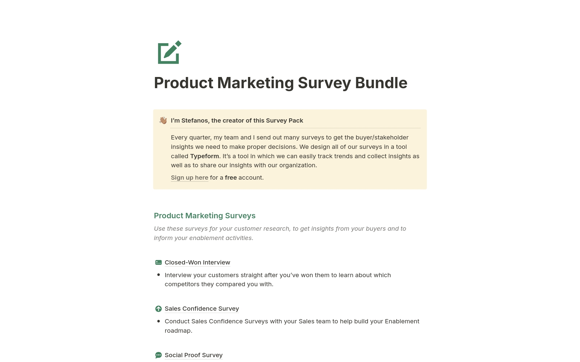 A template preview for Product Marketing Survey Pack
