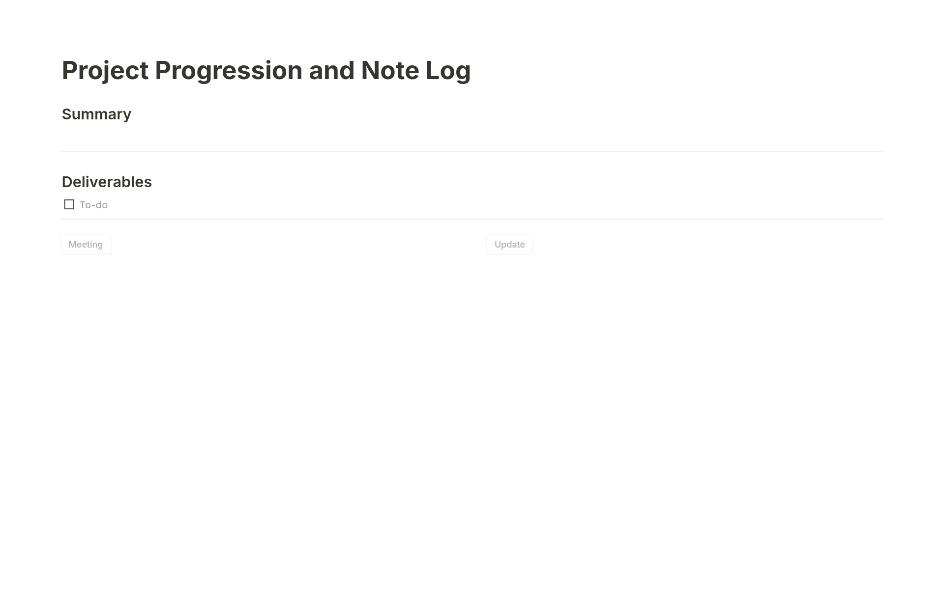 A template preview for Project Progression and Note Log