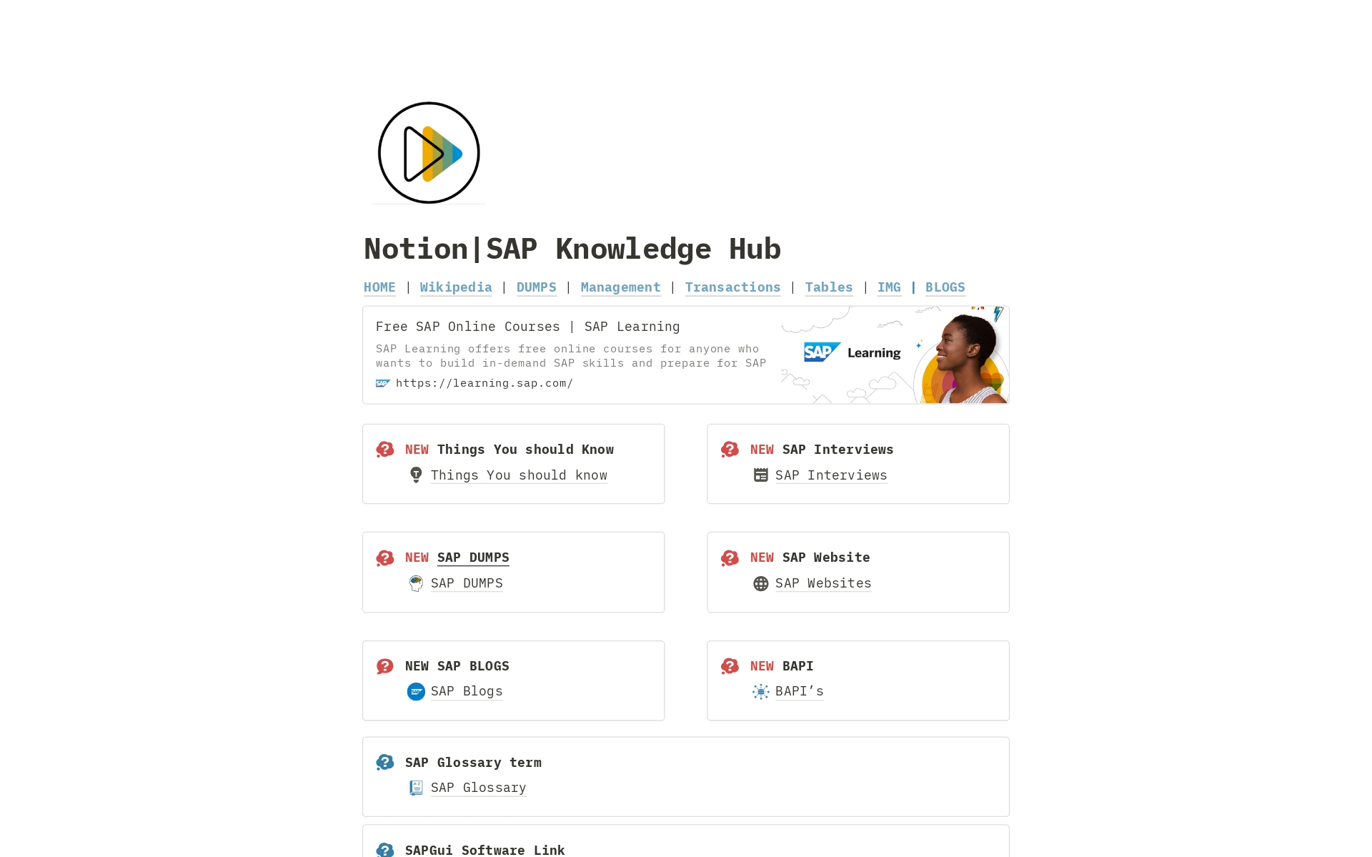 SAP Knowledge Hub is a Notion template that provides SAP Consultants with access to a wide range of learning resources, including training material, SAP documentation, best practices and expert insights.