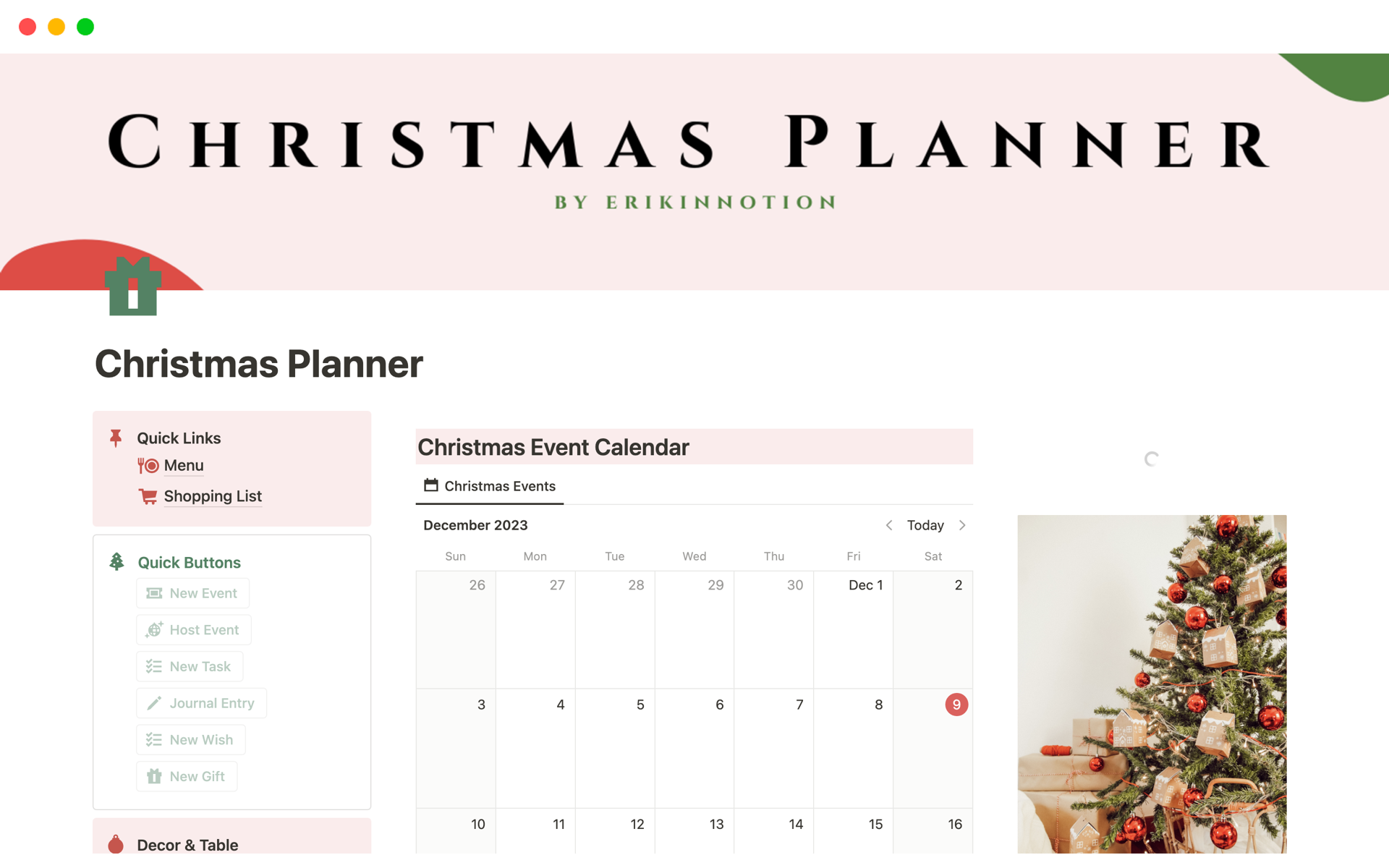 A template preview for Christmas Planner